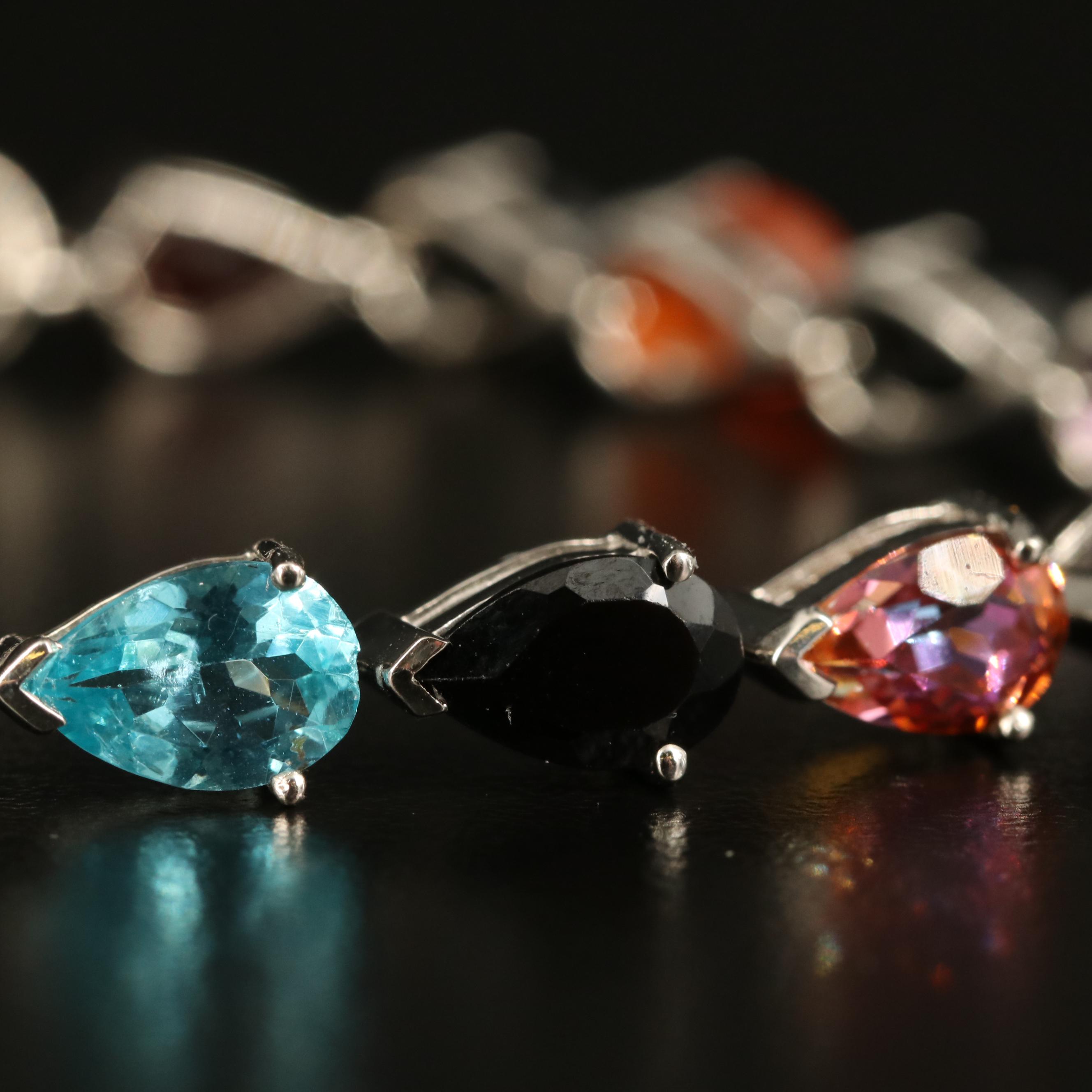 Sterling Line Bracelet with Emerald, Fire Opal and Apatite