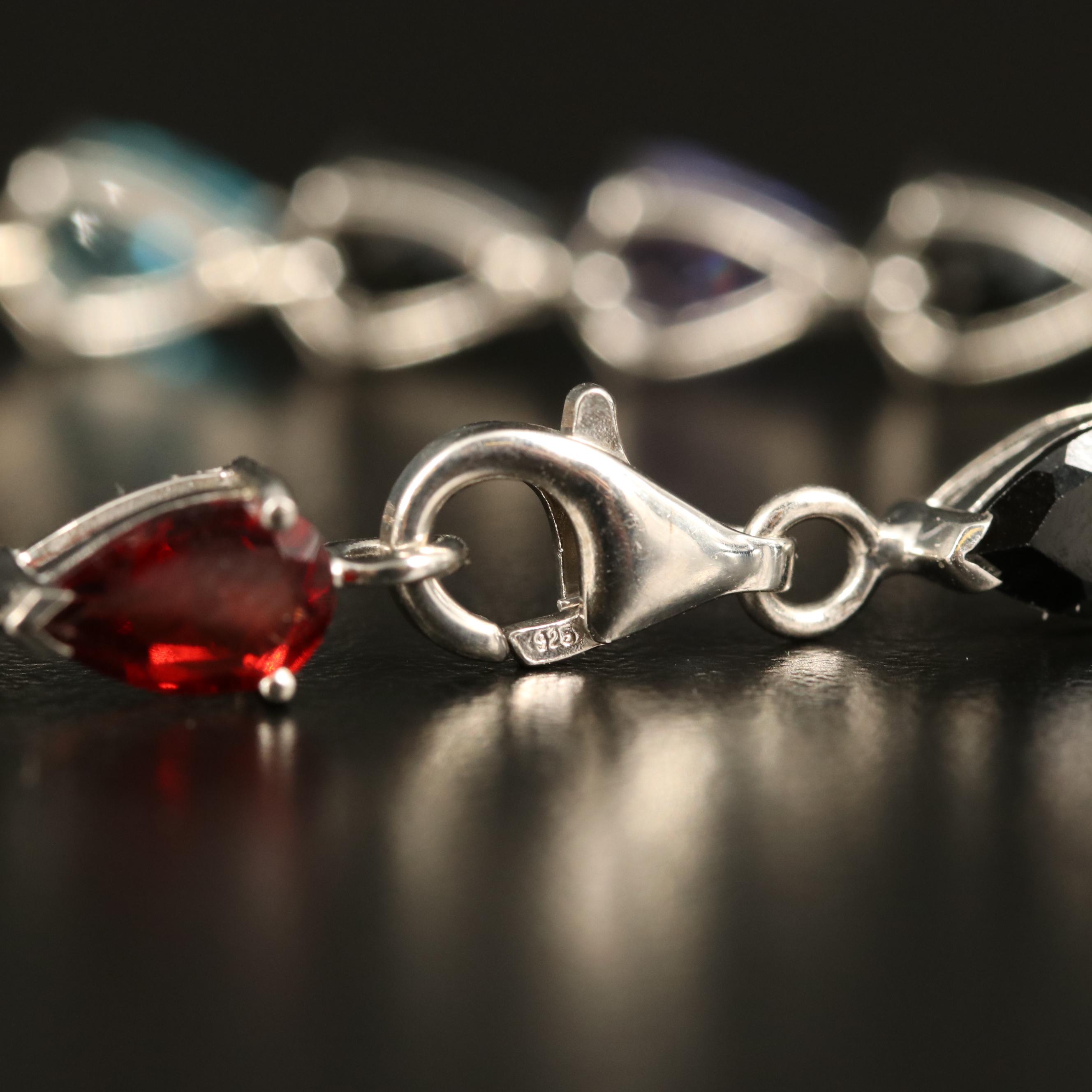 Sterling Line Bracelet with Emerald, Fire Opal and Apatite