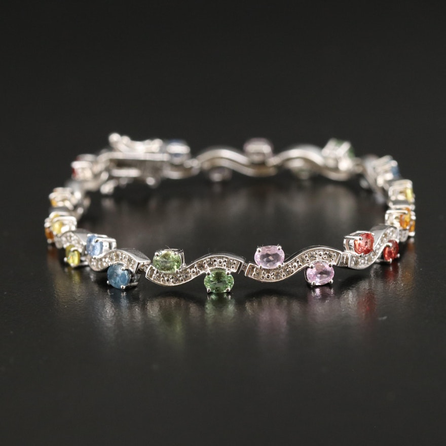 Sterling Sapphire and Topaz Rainbow Bracelet