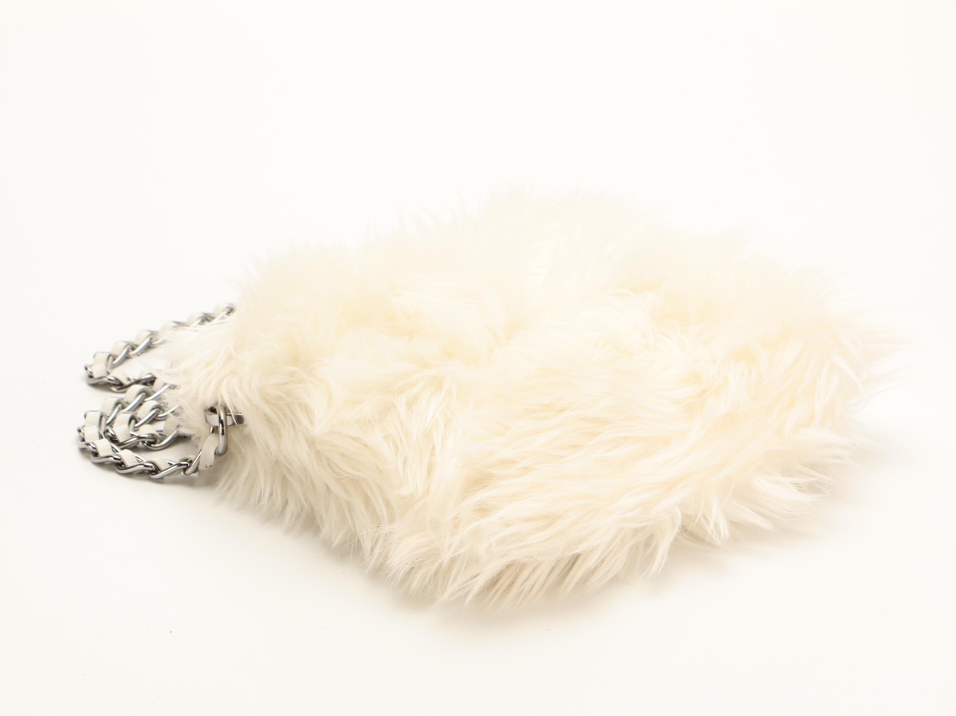 Prada Zipper Crossbody in Off-White Faux Fur with Leather Trim