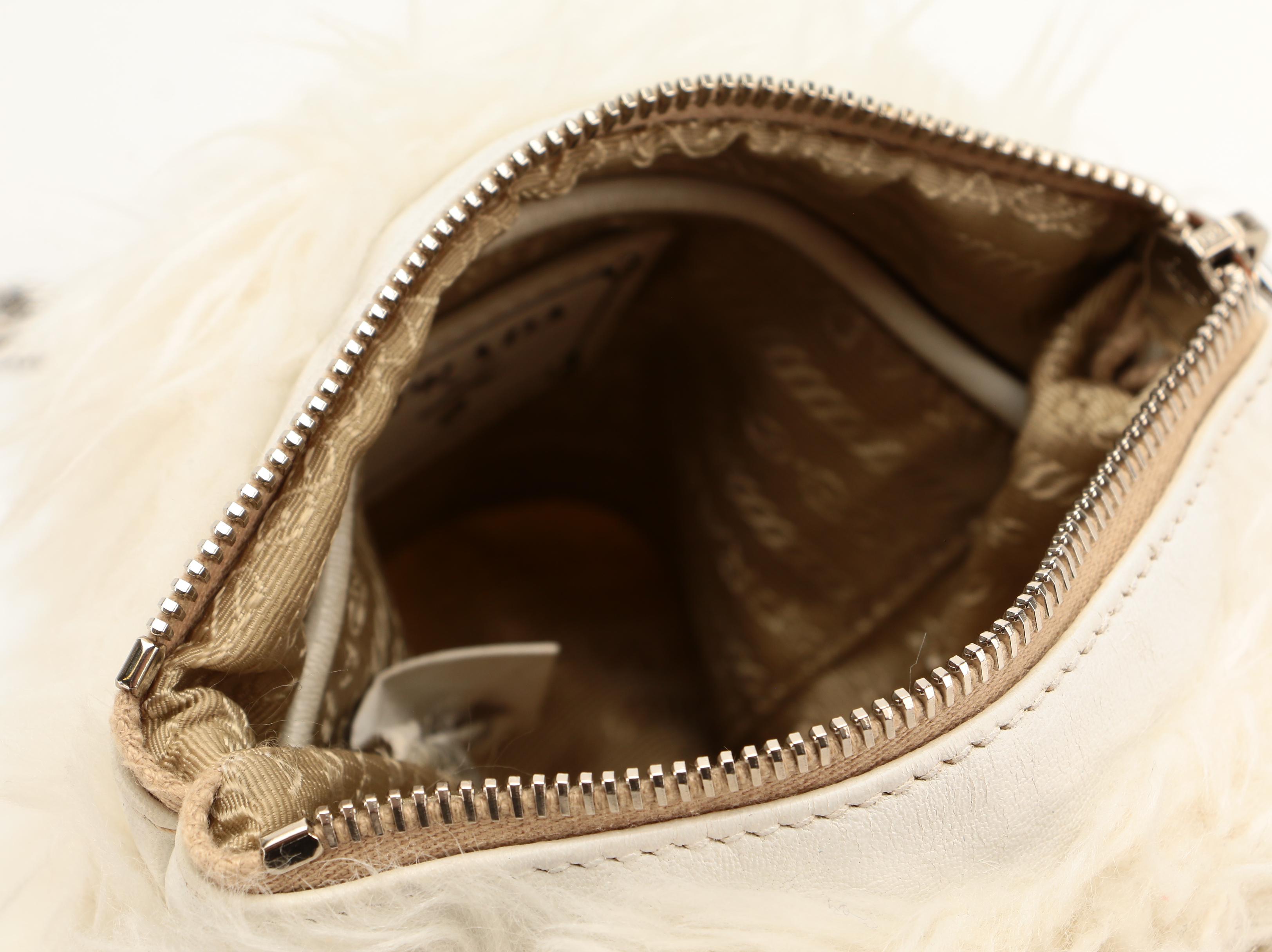 Prada Zipper Crossbody in Off-White Faux Fur with Leather Trim