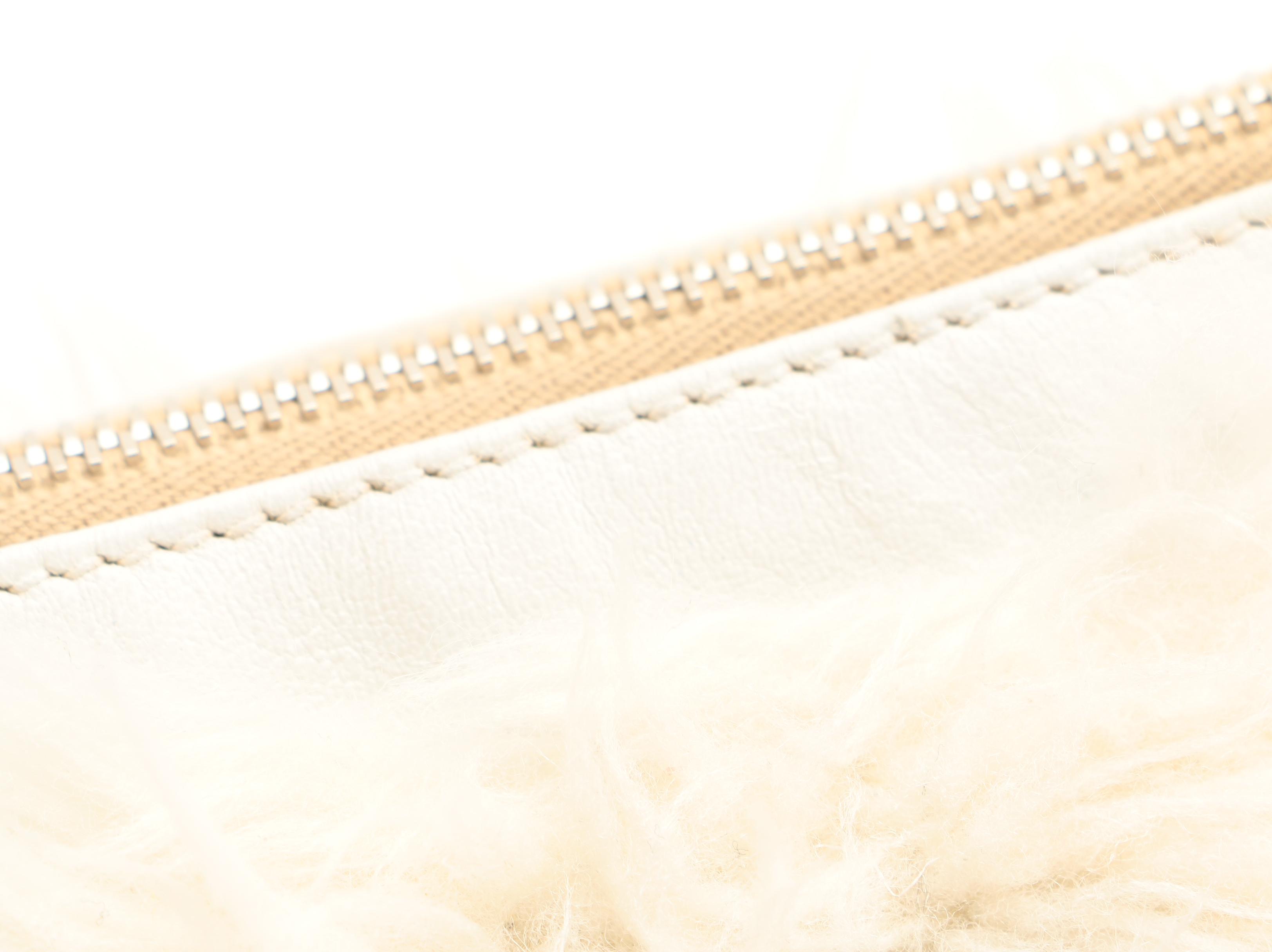 Prada Zipper Crossbody in Off-White Faux Fur with Leather Trim