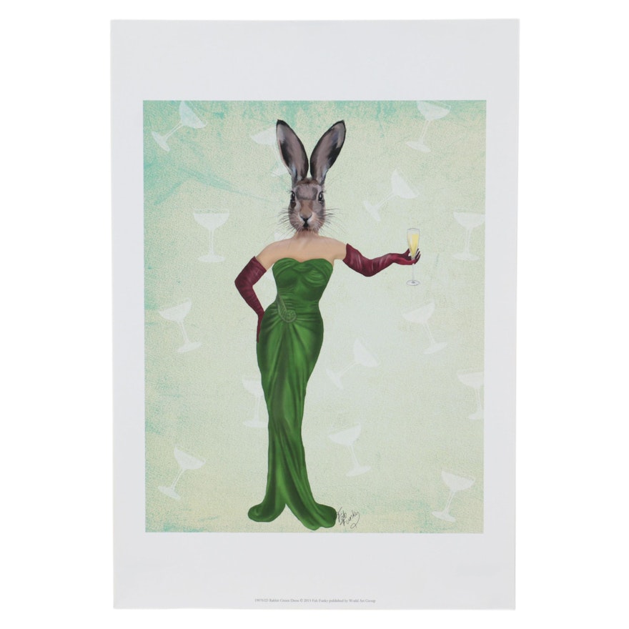 Offset Lithograph of Anthropomorphic Rabbit in Dress, 21st Century