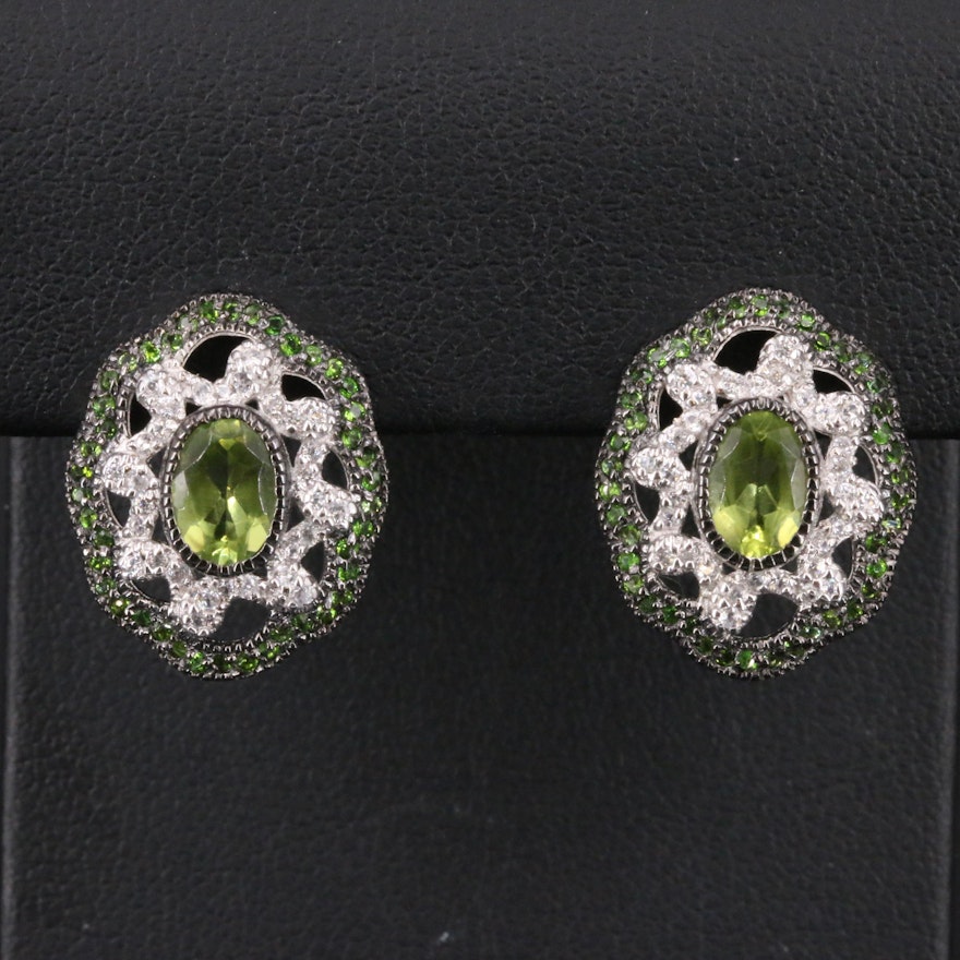 Sterling Peridot, Topaz and Diopside Button Earrings