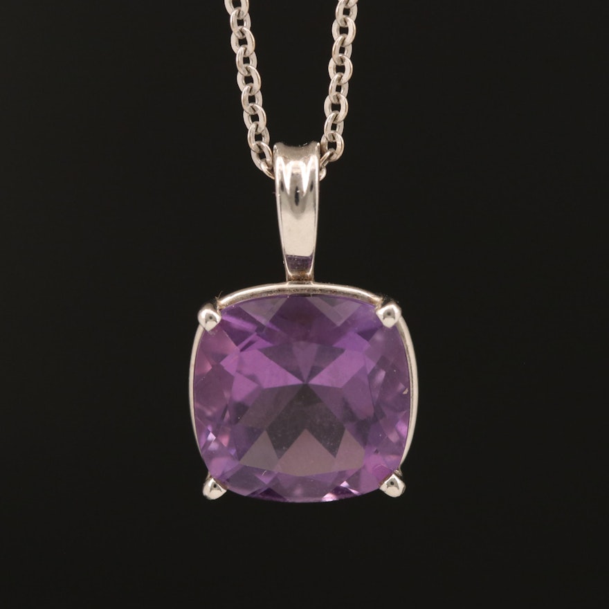 14K Square Faceted Amethyst Pendant Necklace