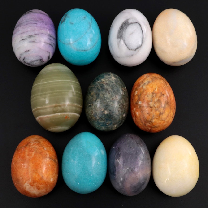 Polished Calcite and Marble Decorative Eggs