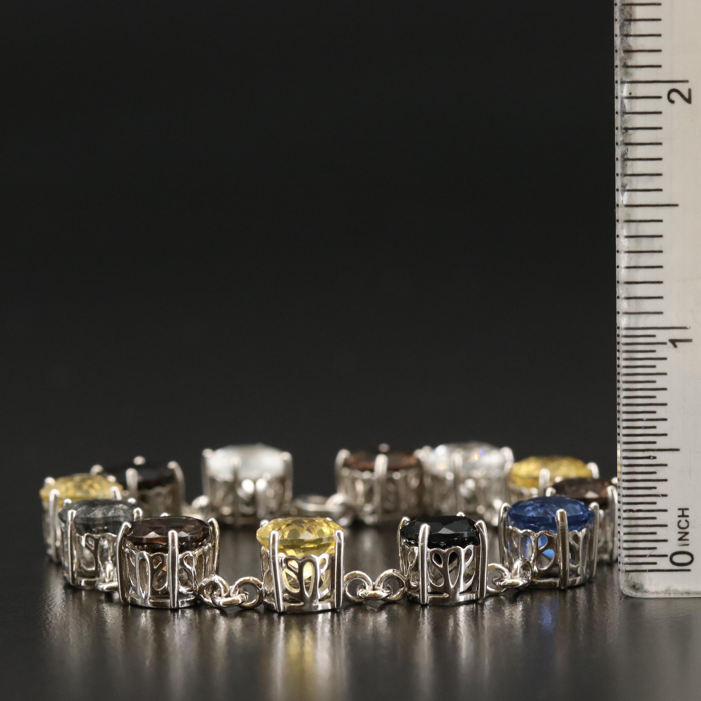 Sterling Smoky Quartz, Orthoclase and Quartz Bracelet