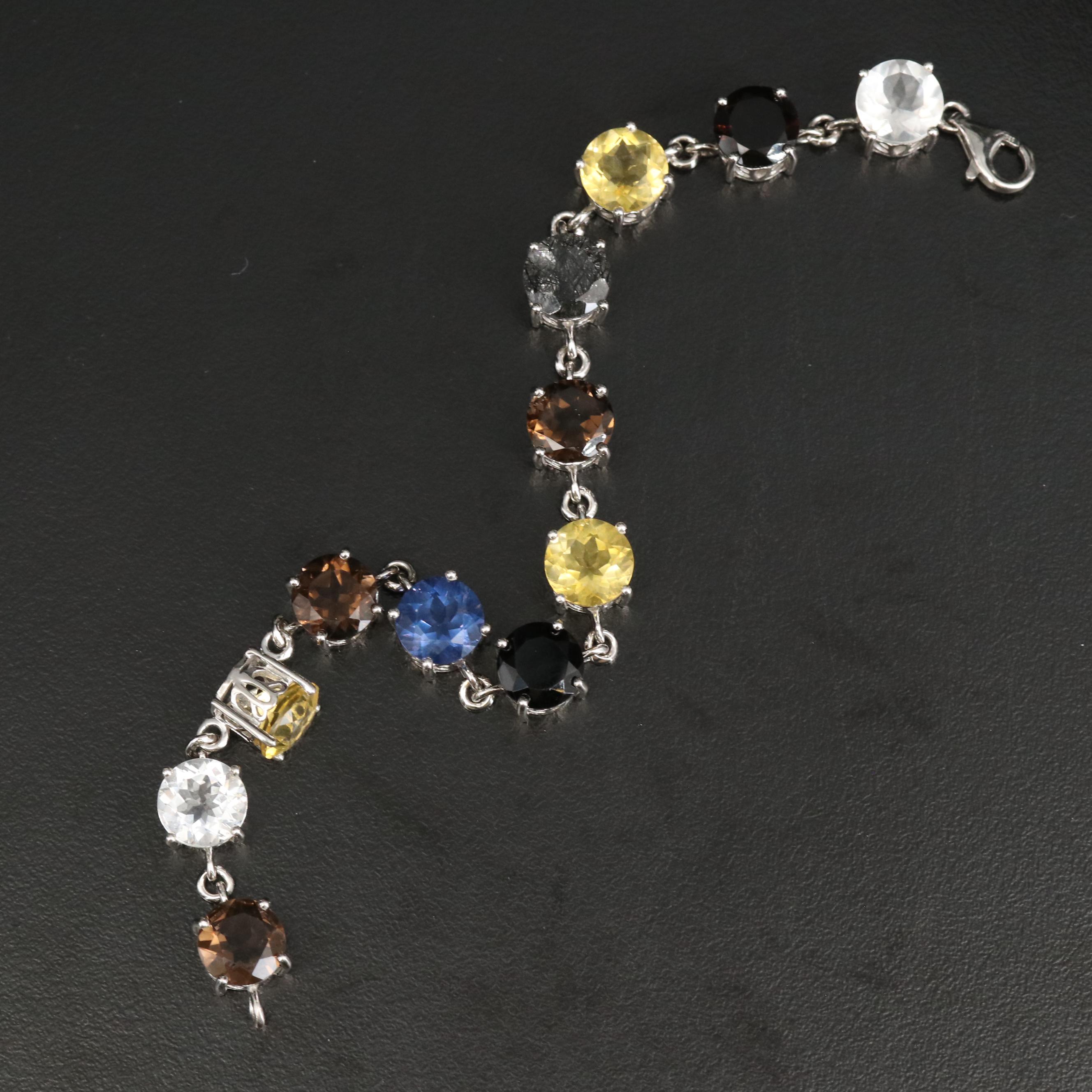 Sterling Smoky Quartz, Orthoclase and Quartz Bracelet