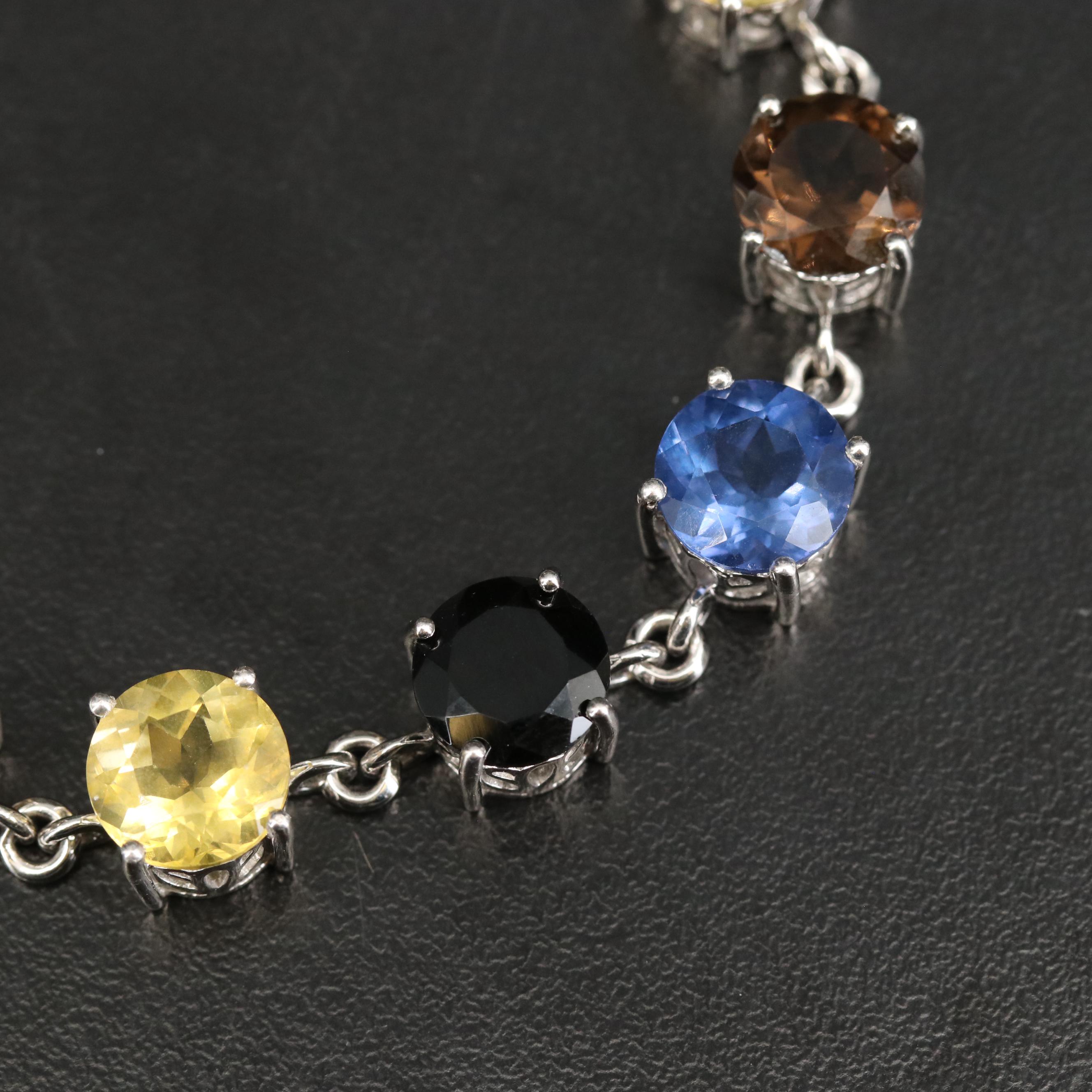Sterling Smoky Quartz, Orthoclase and Quartz Bracelet