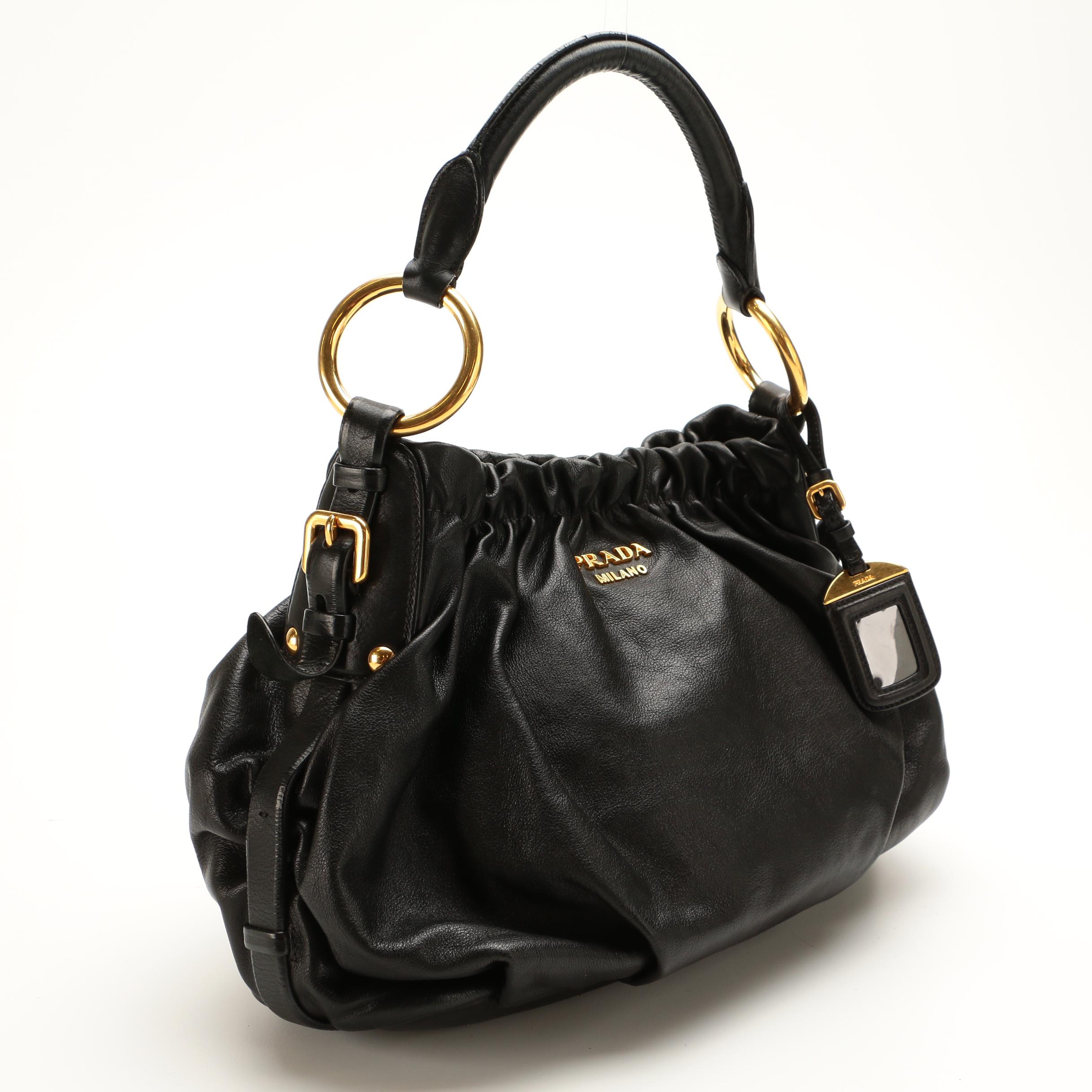 Prada Black Gathered and Pleated Leather Handbag