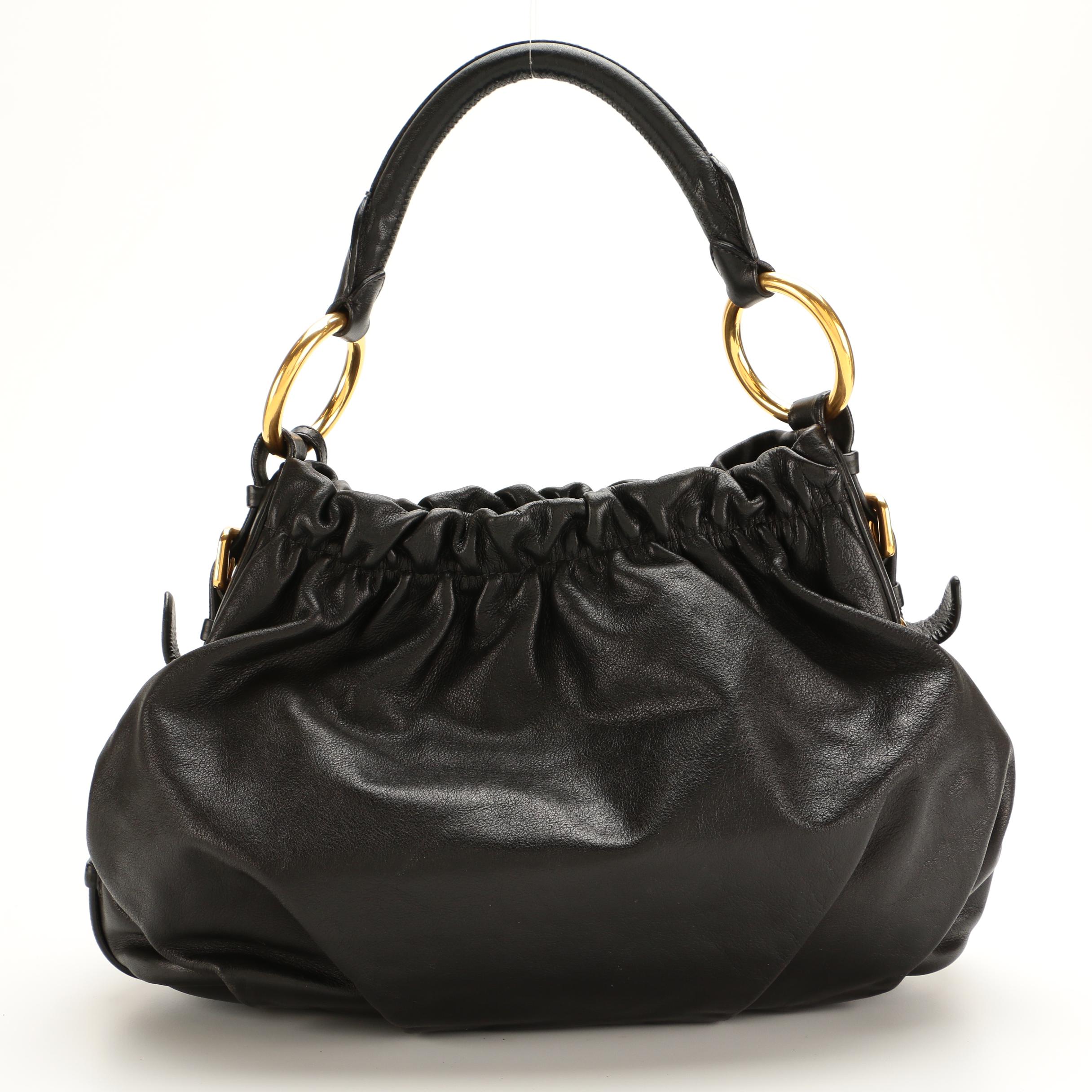 Prada Black Gathered and Pleated Leather Handbag