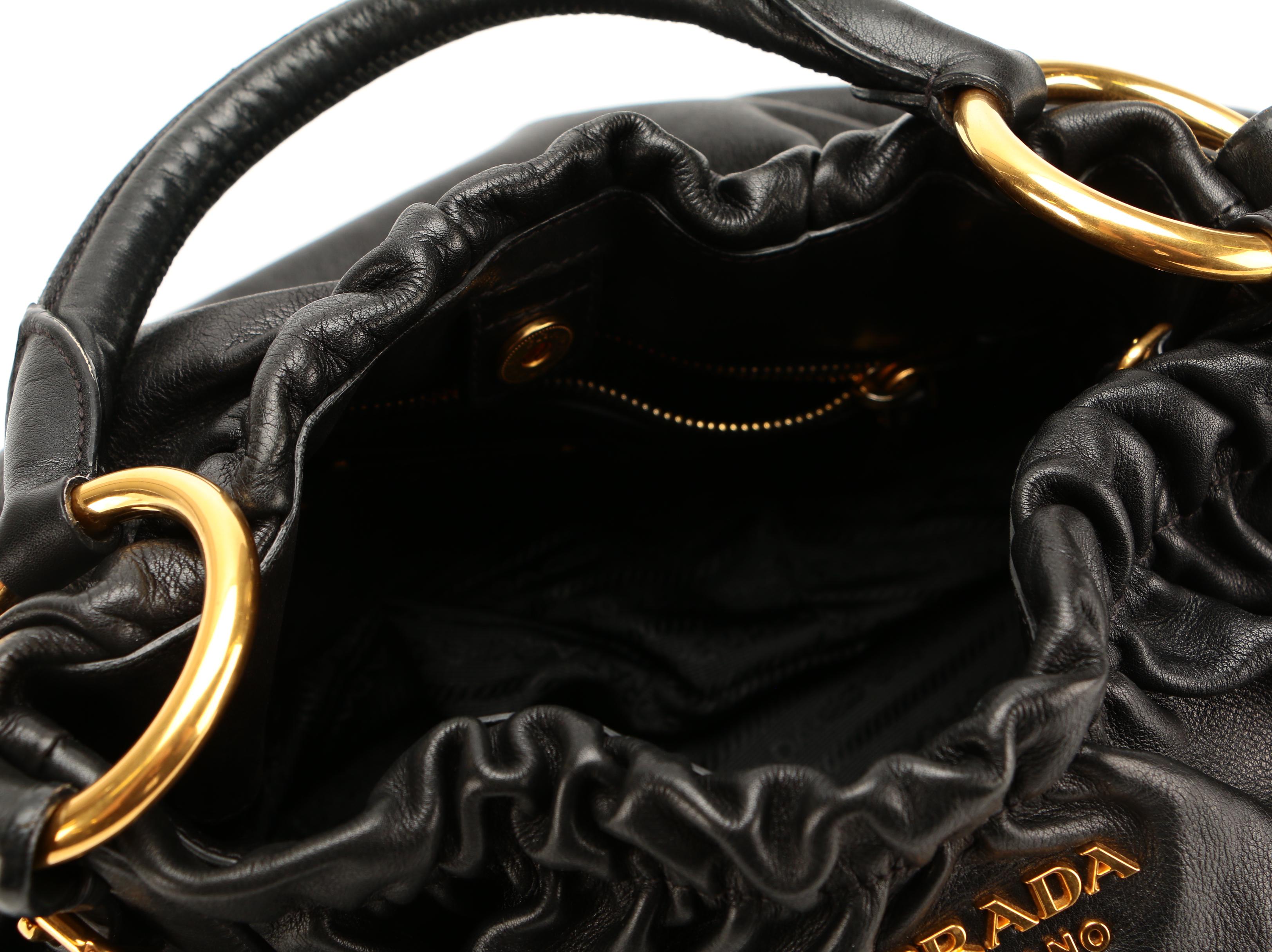Prada Black Gathered and Pleated Leather Handbag
