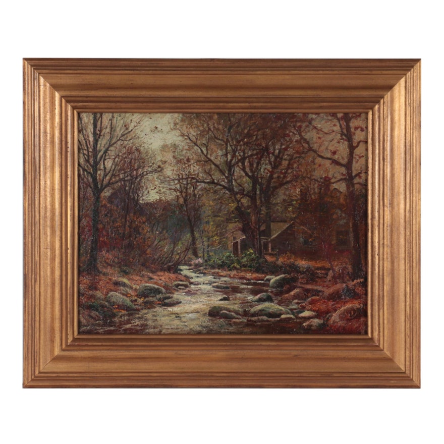 William LaValley Oil Painting of Autumn Landscape, Mid-20th Century