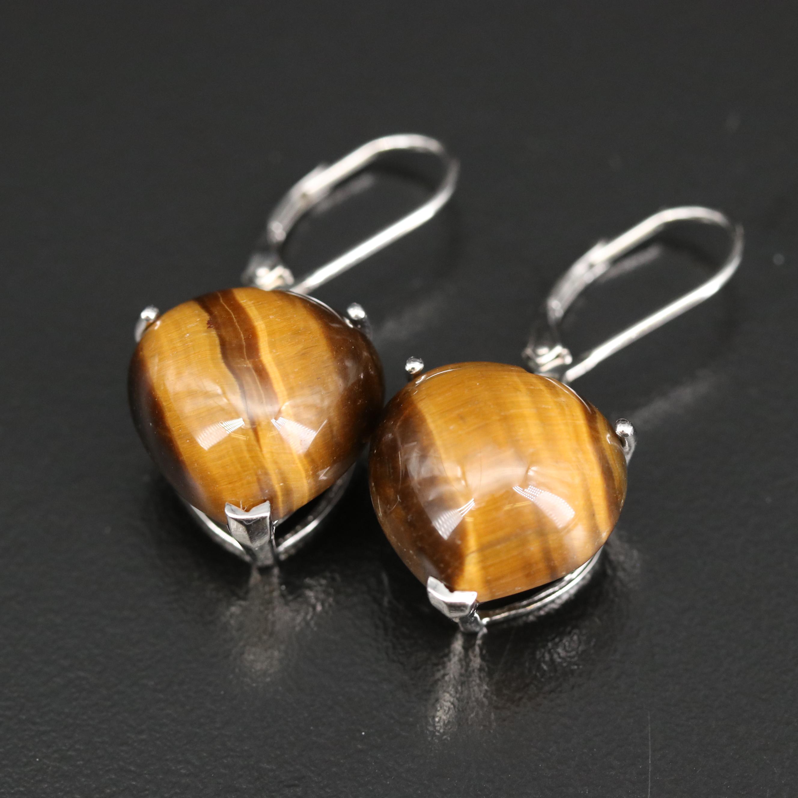 Sterling Drop and Stud Earrings with Tiger's Eye and Snowflake Obsidian