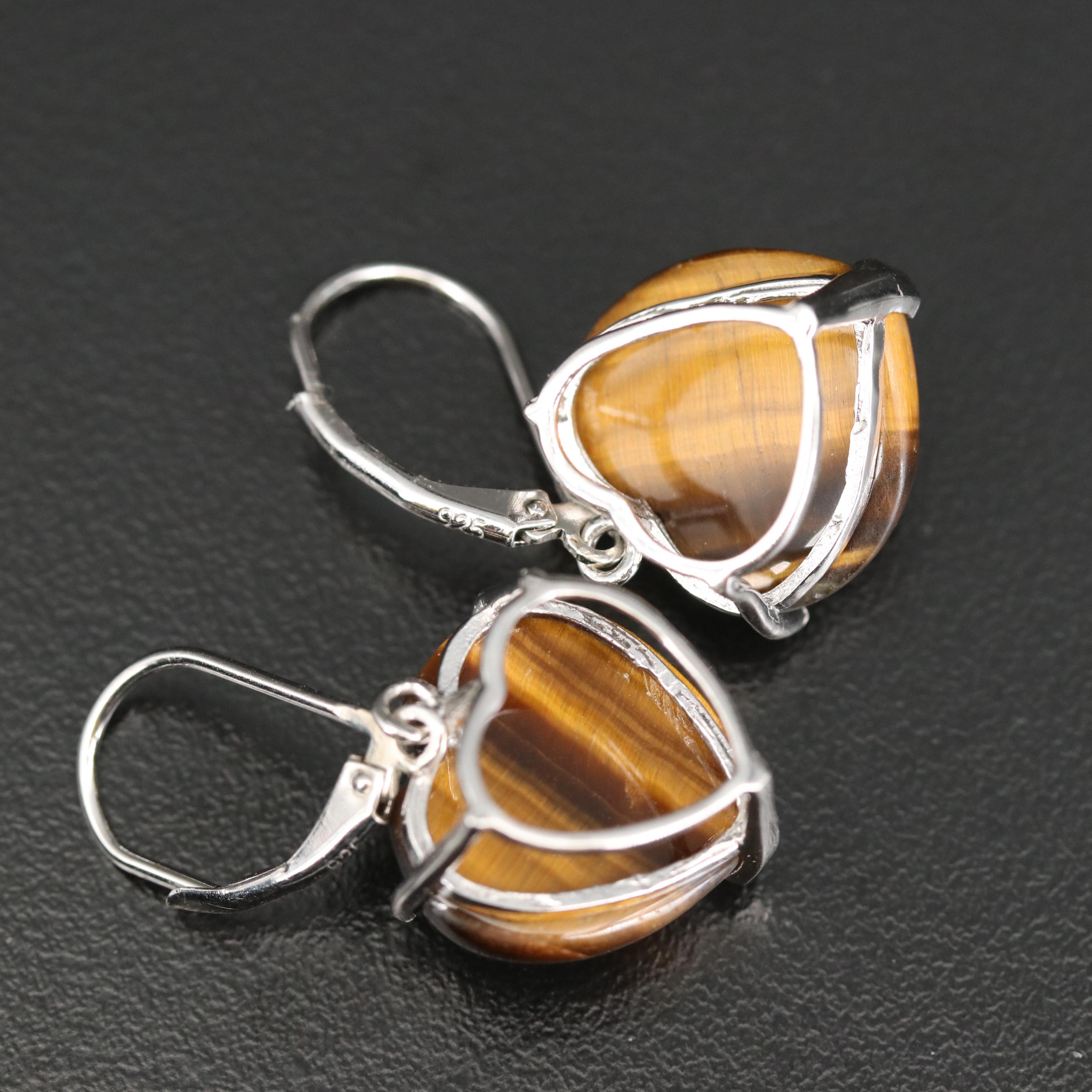 Sterling Drop and Stud Earrings with Tiger's Eye and Snowflake Obsidian