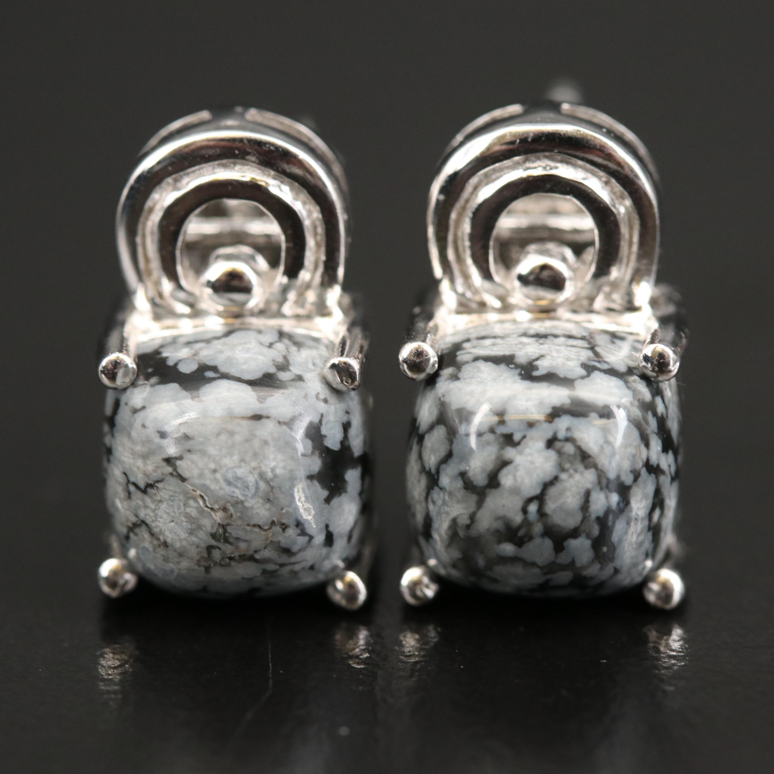 Sterling Drop and Stud Earrings with Tiger's Eye and Snowflake Obsidian