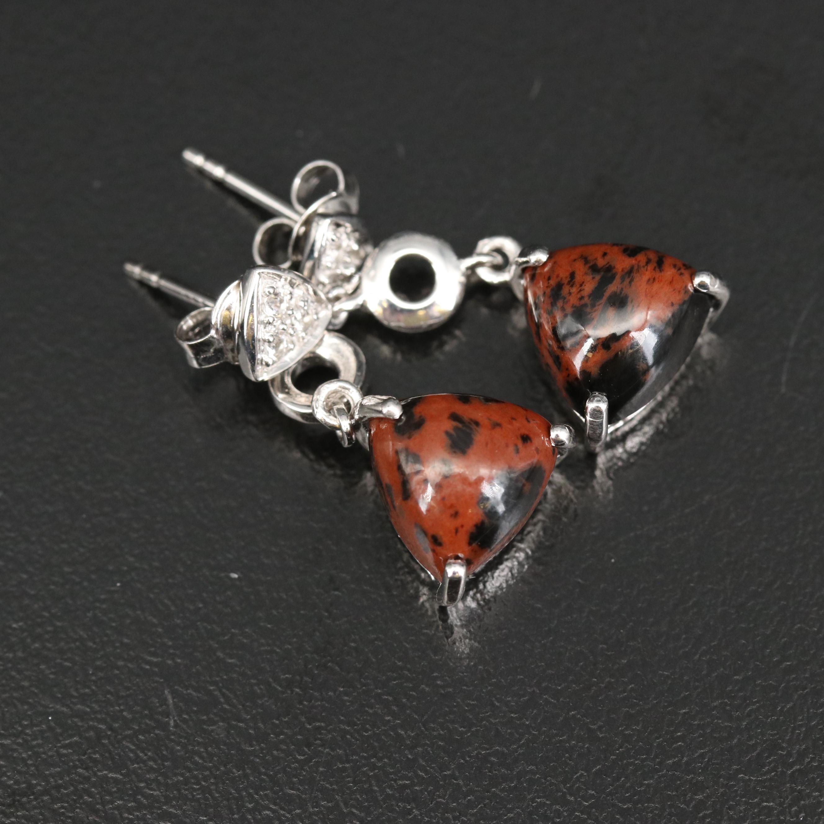 Sterling Drop and Stud Earrings with Tiger's Eye and Snowflake Obsidian