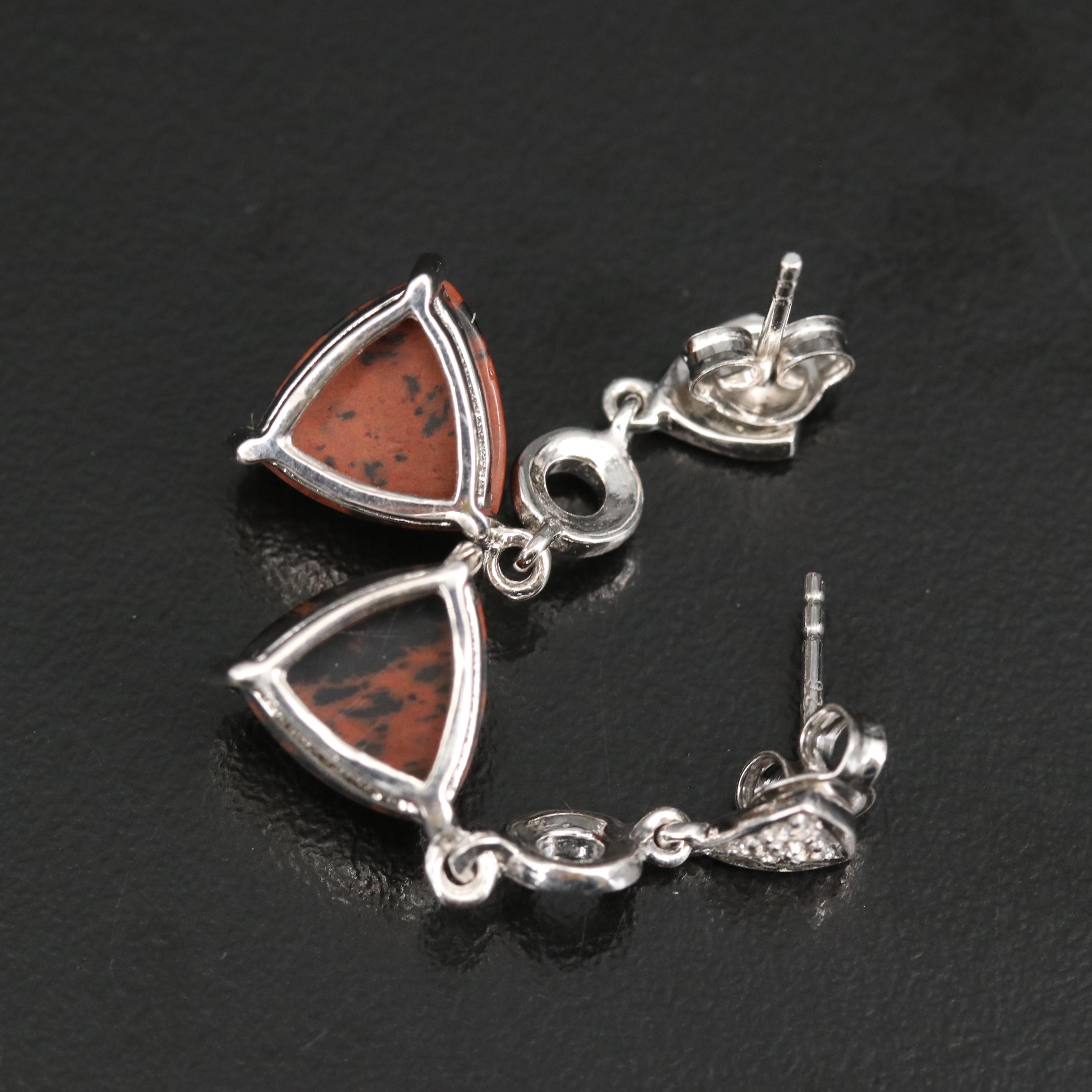 Sterling Drop and Stud Earrings with Tiger's Eye and Snowflake Obsidian