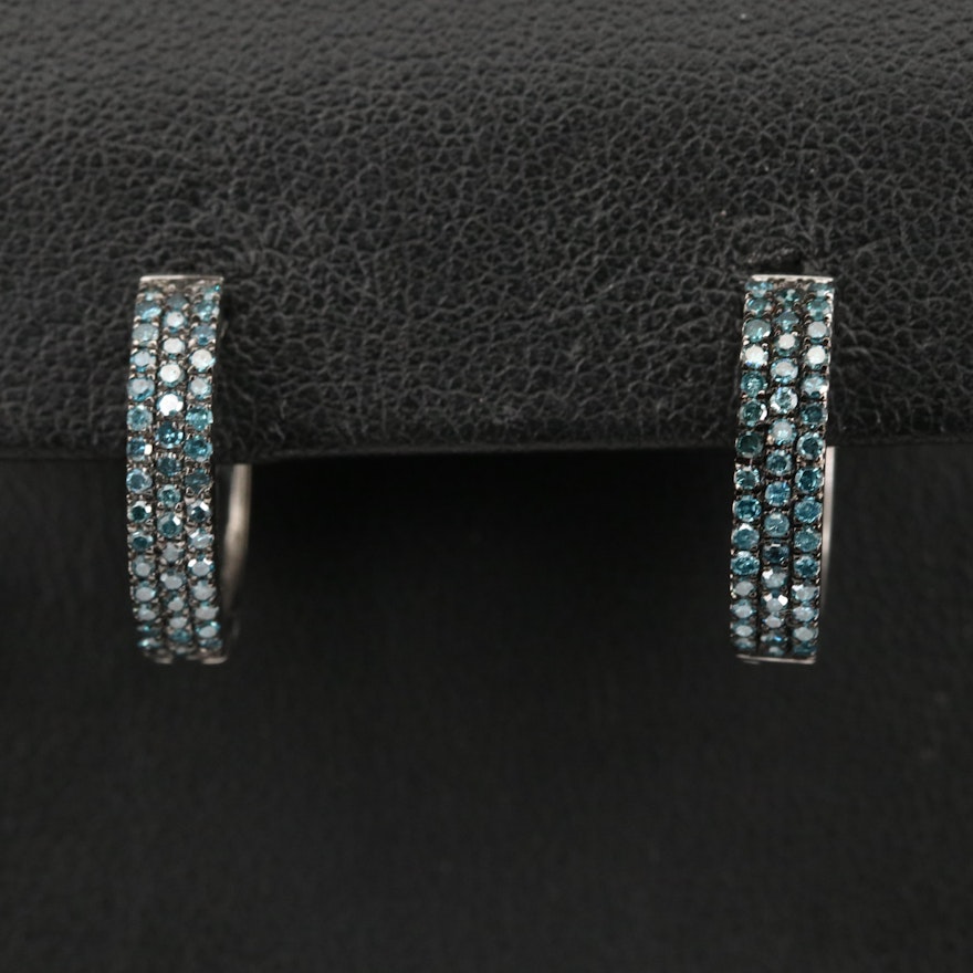 Sterling Silver Diamond Huggie Hoop Earrings