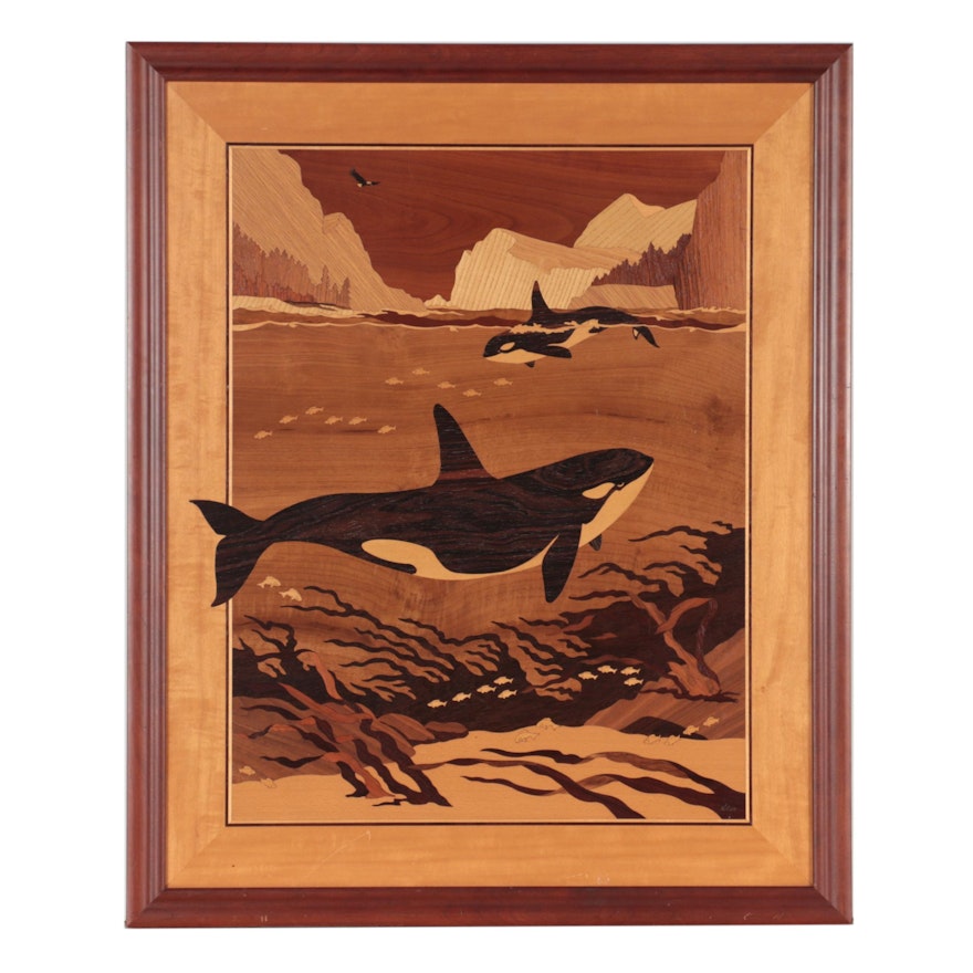 Jeff Nelson Wood Inlay "Orcas," Circa 2000