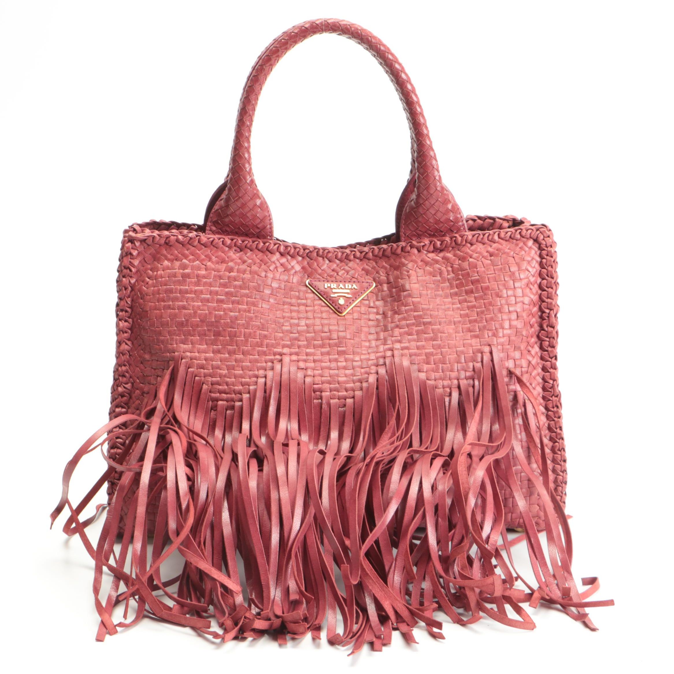 Prada Fringe Two-Way Satchel in Red Intecciato Leather