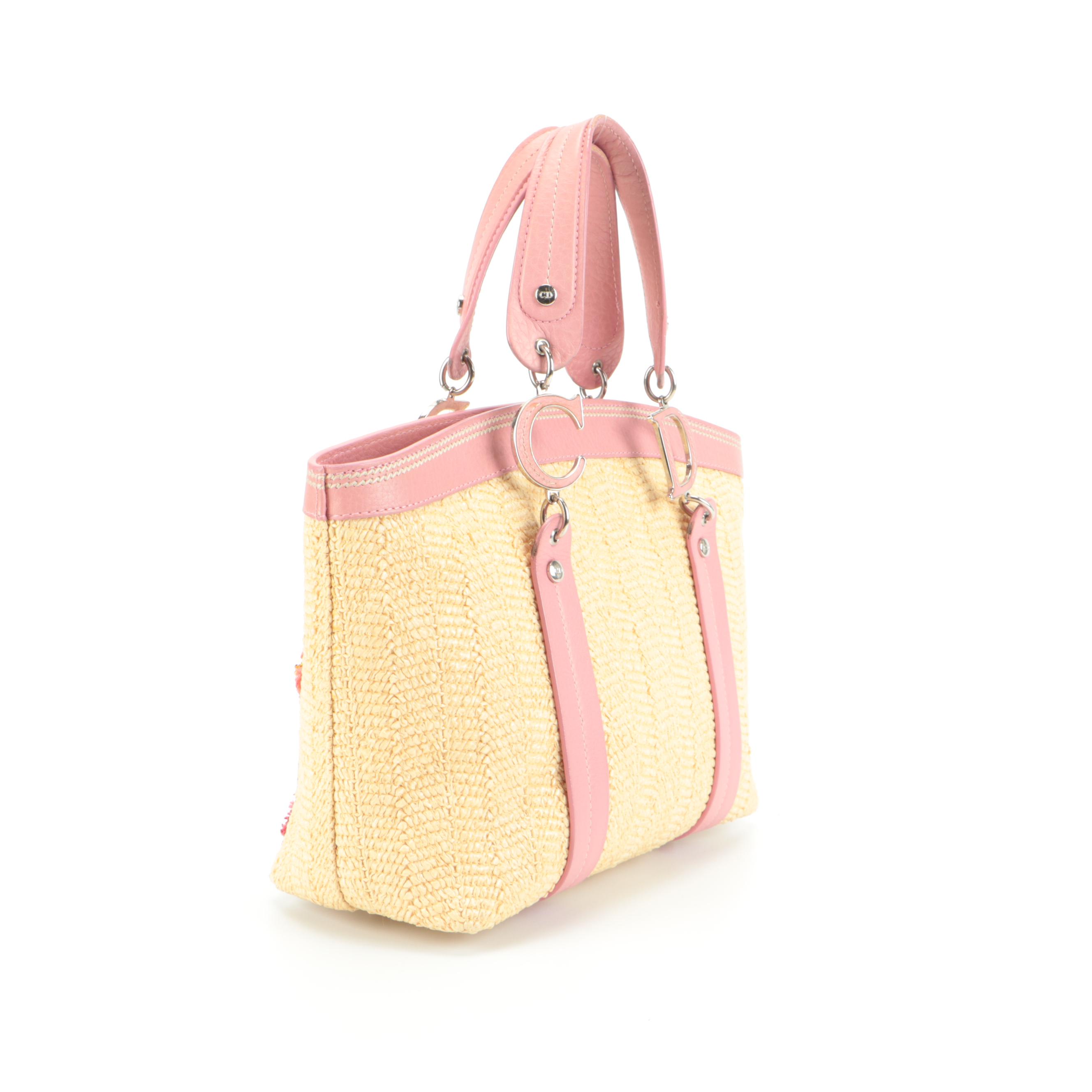 Christian Dior Limited Edition Straw Tote with Pink Leather Trim