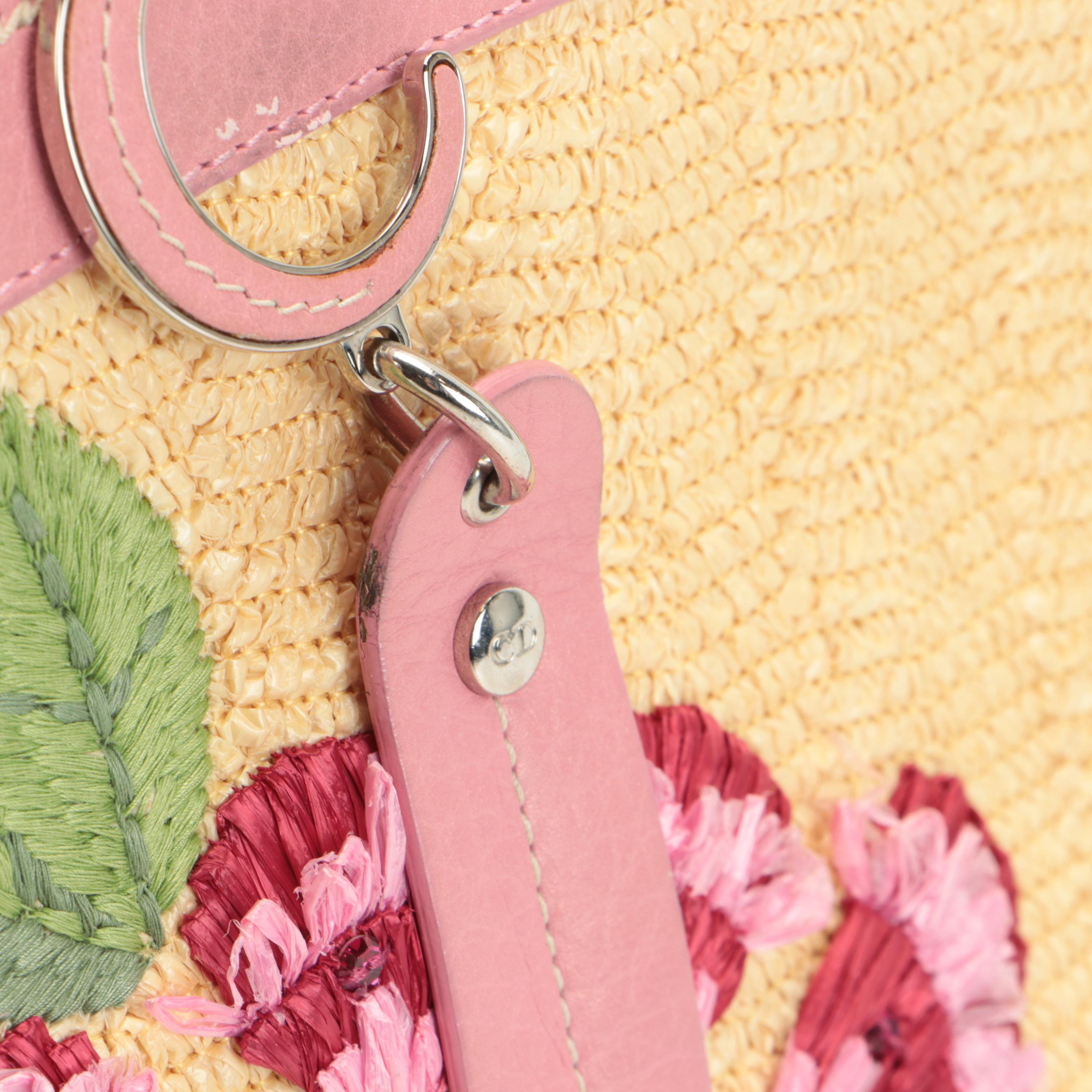 Christian Dior Limited Edition Straw Tote with Pink Leather Trim