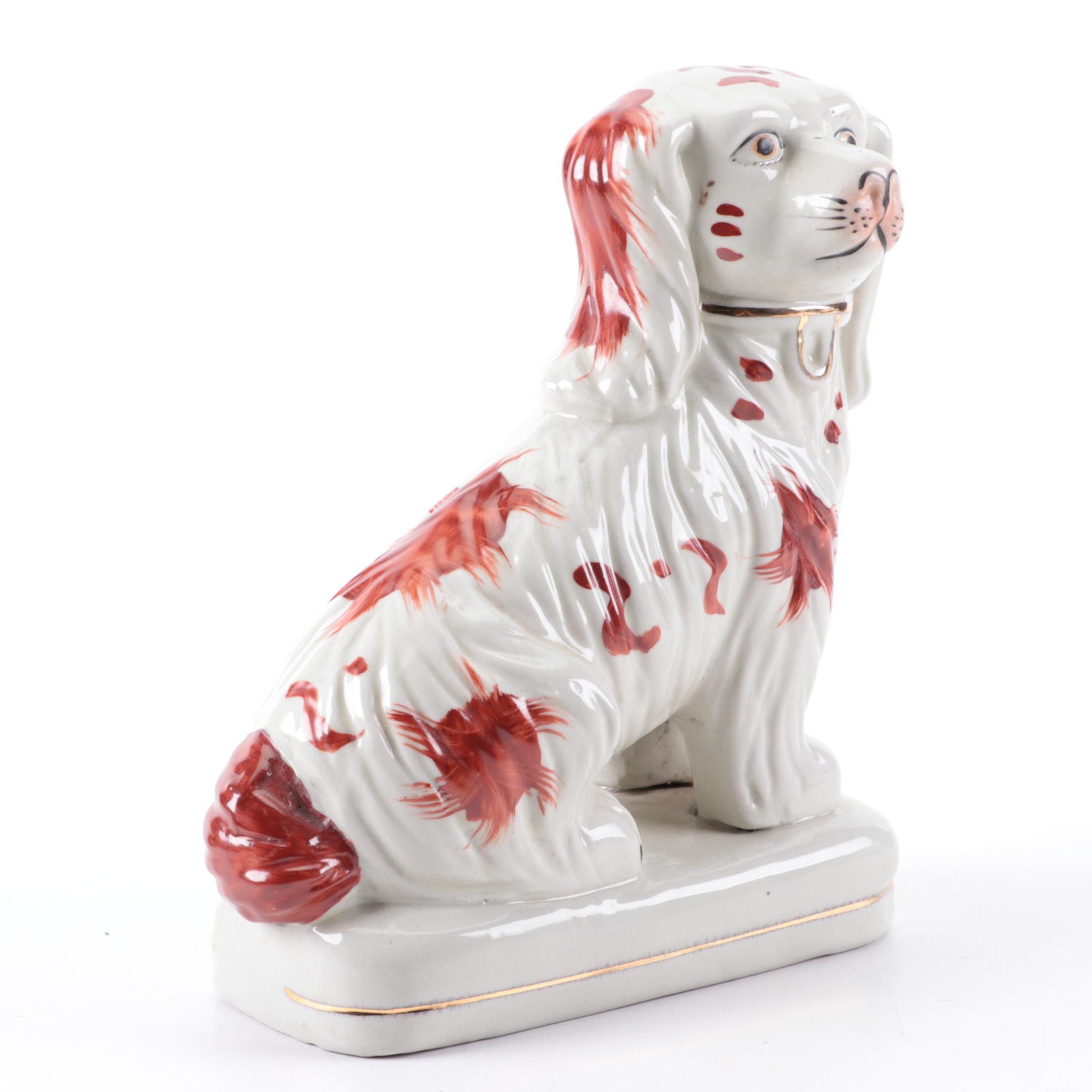 Staffordshire Ceramic Rust Colored Spaniel, Early 20th Century