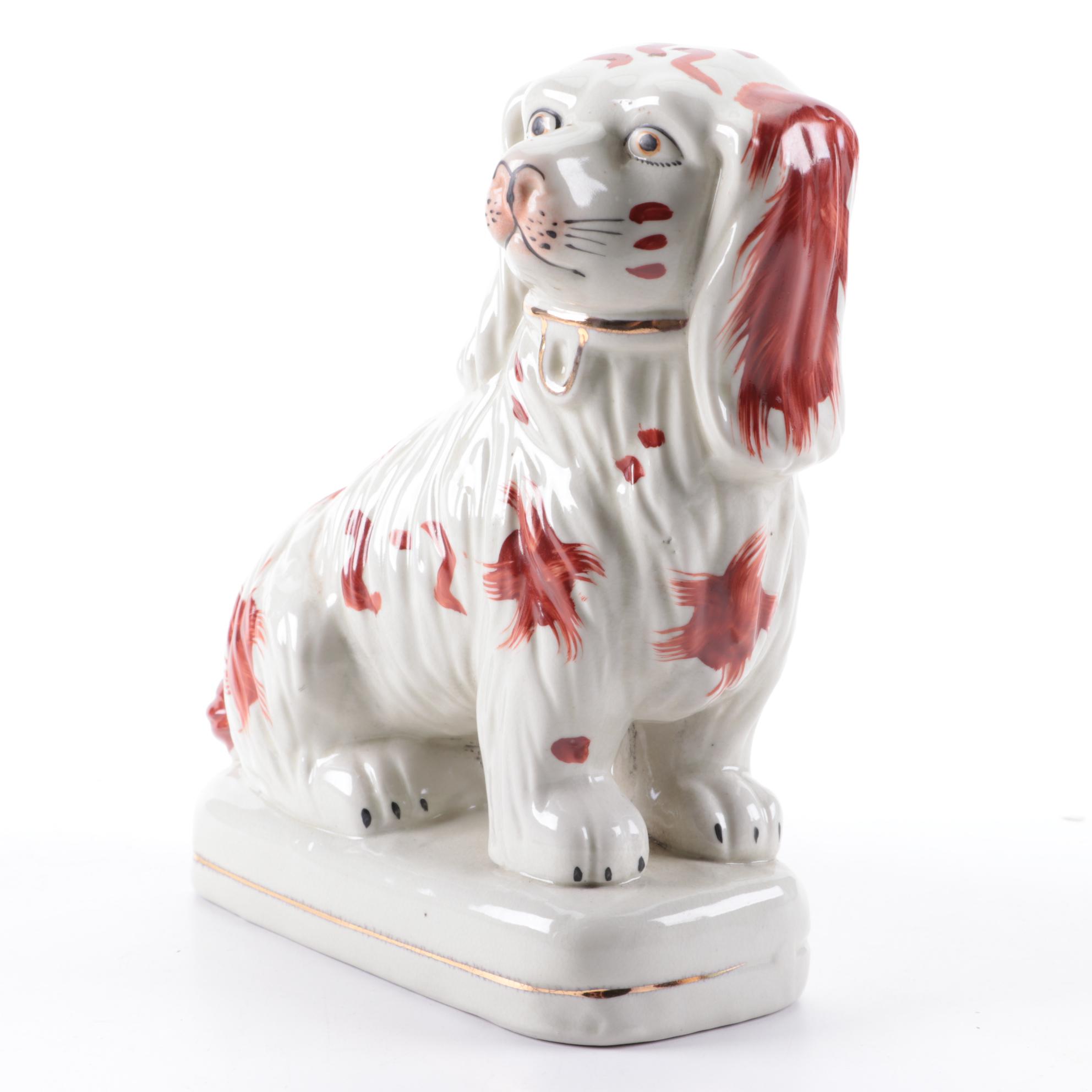 Staffordshire Ceramic Rust Colored Spaniel, Early 20th Century