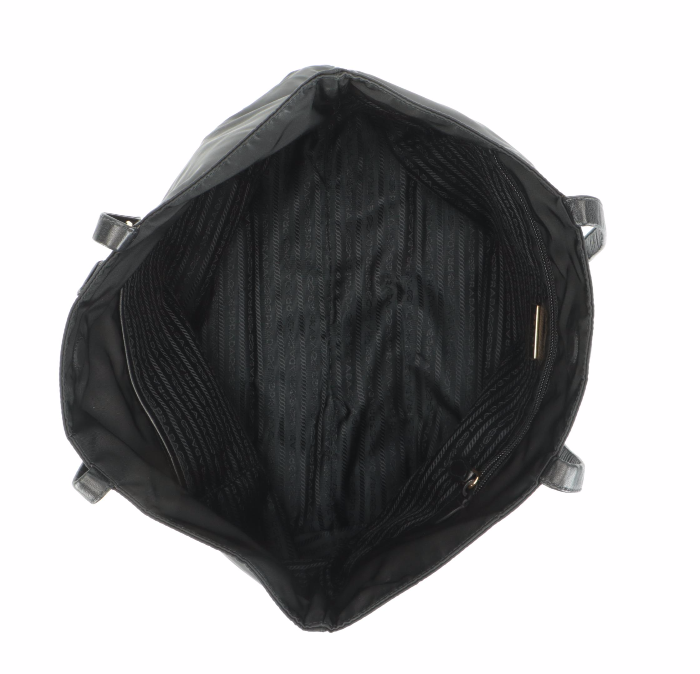 Prada Black Tessuto Nylon Tote with Leather Rose and Leaf Appliqués