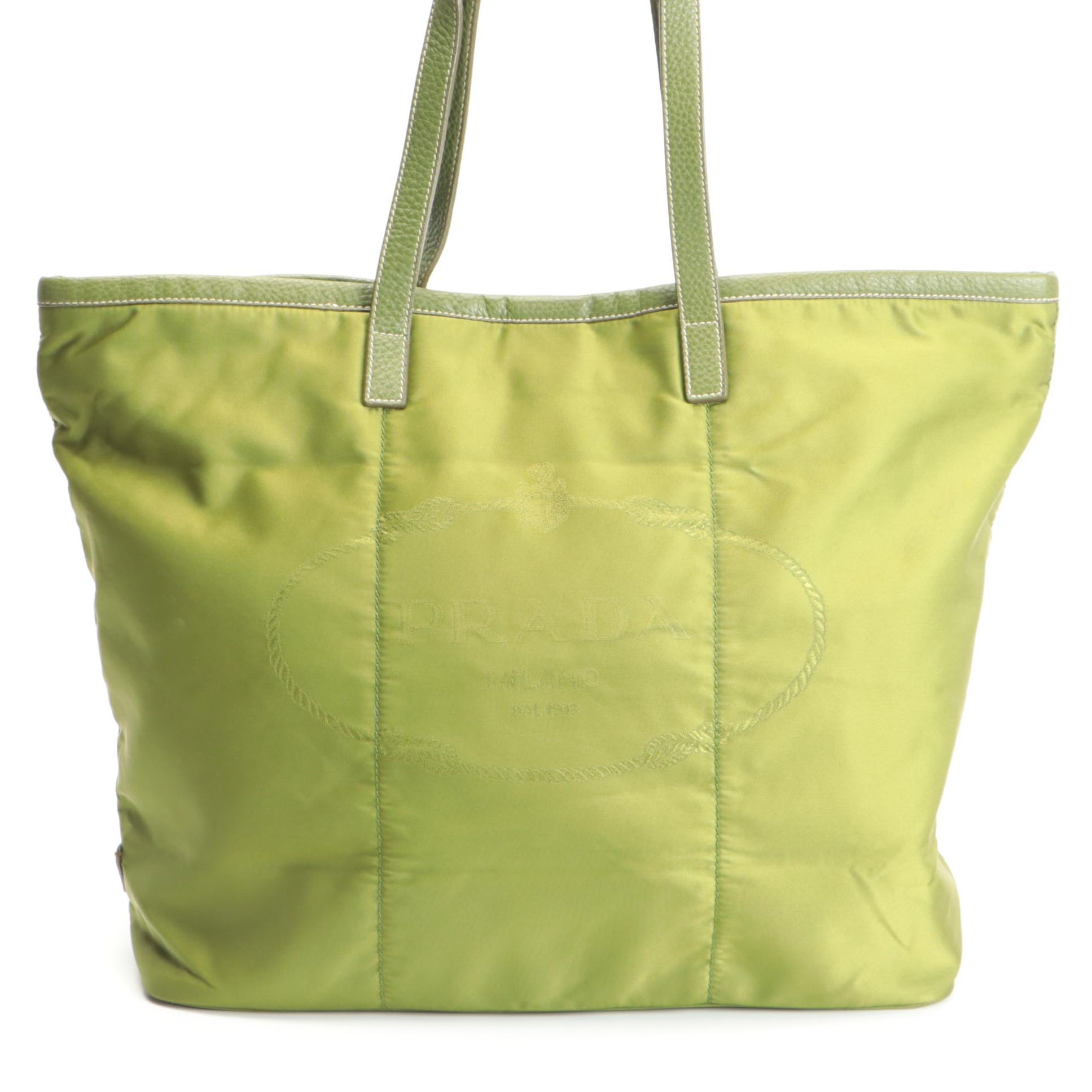 Prada Tessuto Nylon Tote in Avocado Green with Daino Leather Trim