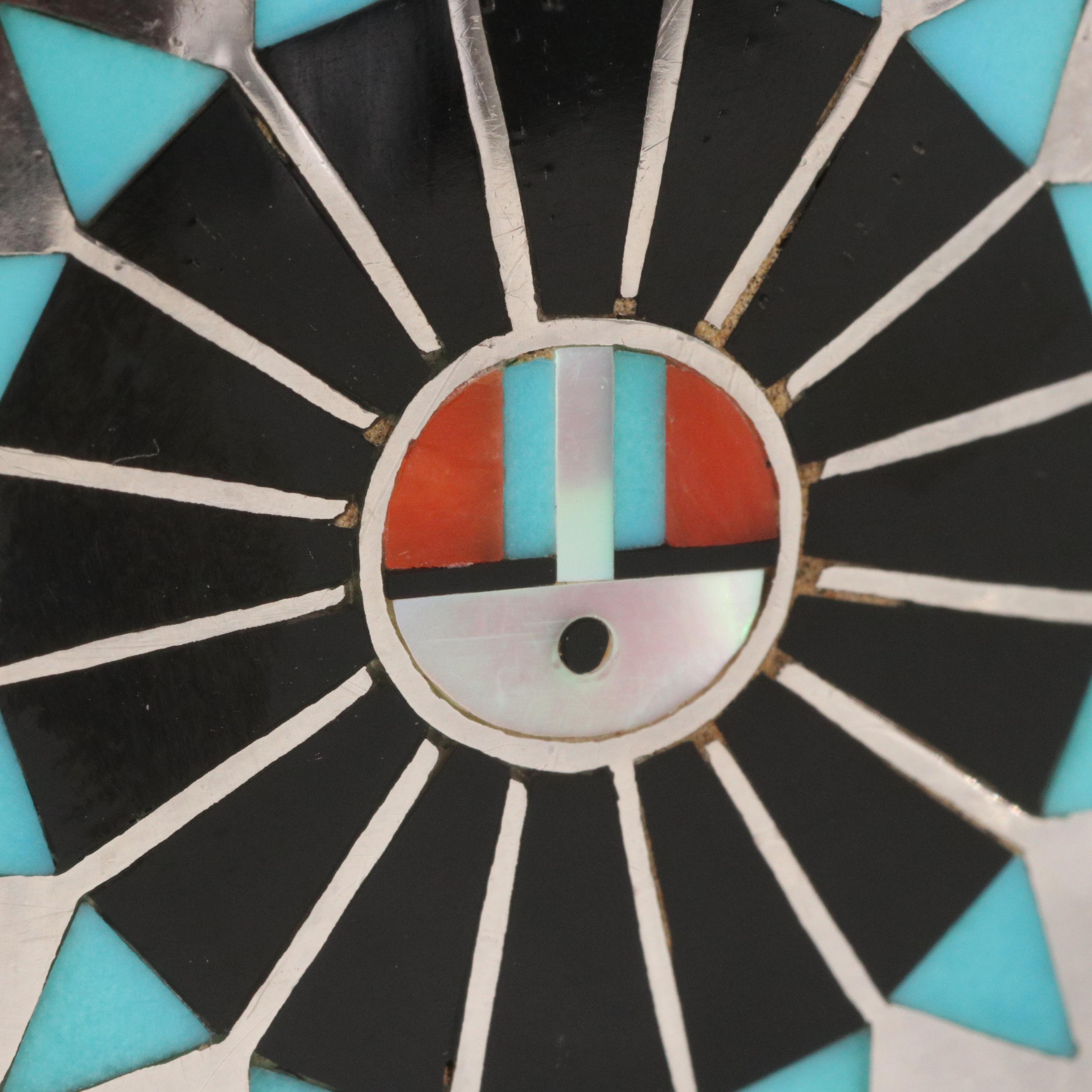 Vintage Fred and Lolita Natachu Zuni Sterling Silver Cuff with Gemstone Inlay