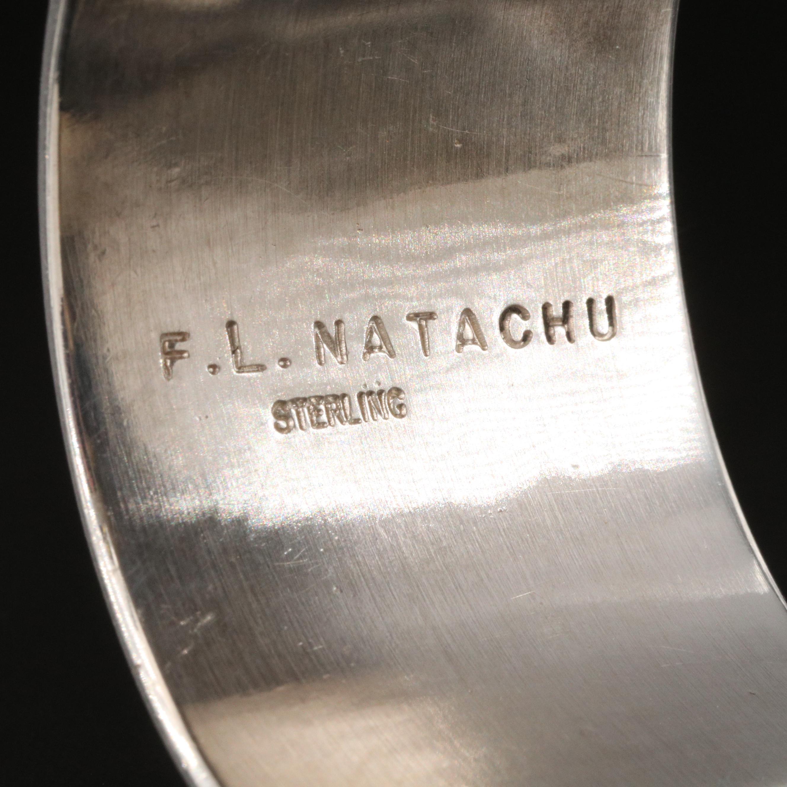 Vintage Fred and Lolita Natachu Zuni Sterling Silver Cuff with Gemstone Inlay