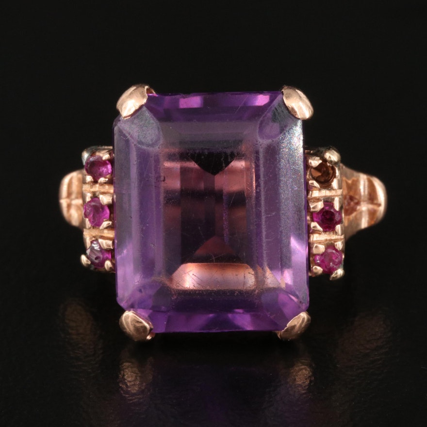 Vintage 14K Rose Gold Amethyst and Ruby Ring