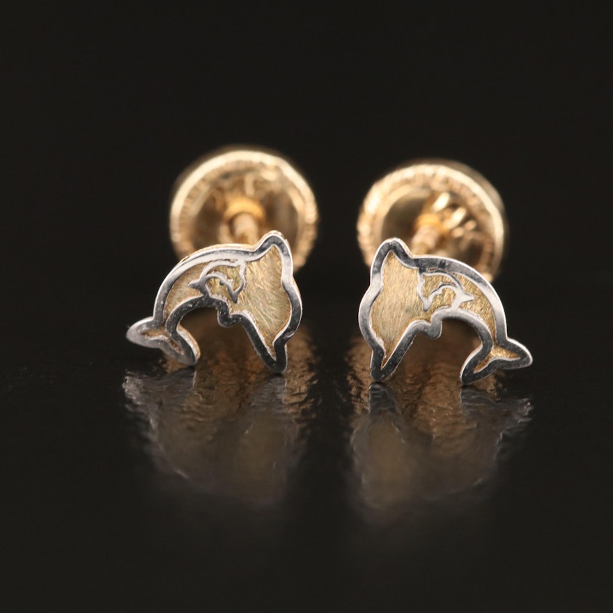 14K Children's Dolphin Stud Earrings