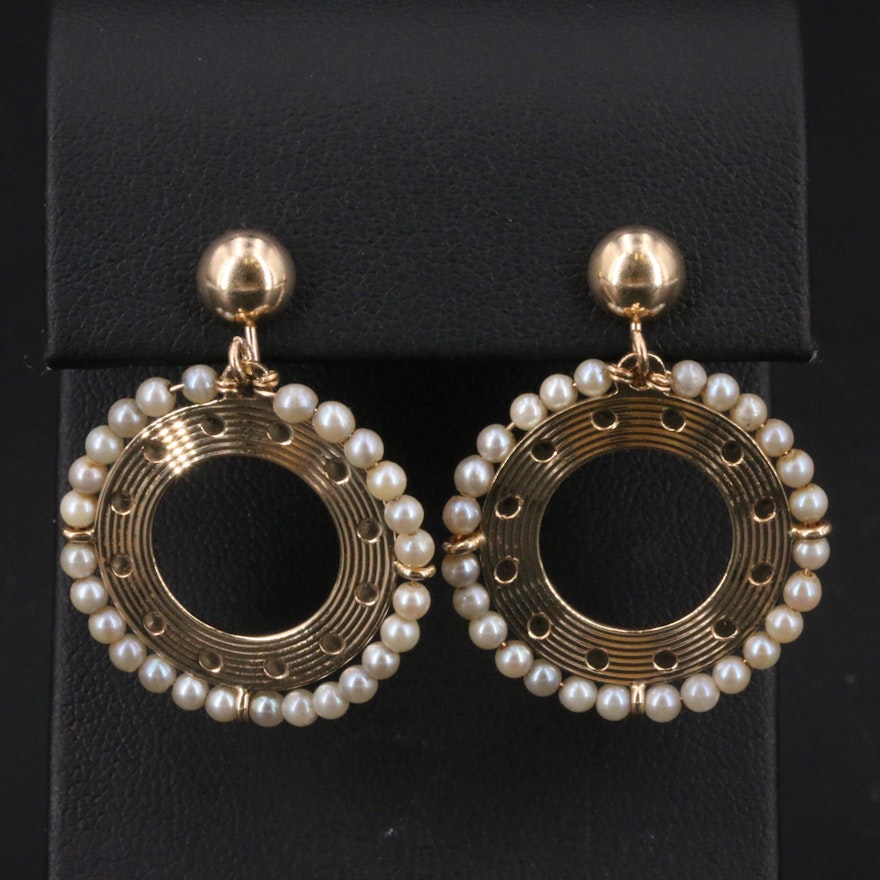 14K Pearl Circle Screw Back Earrings