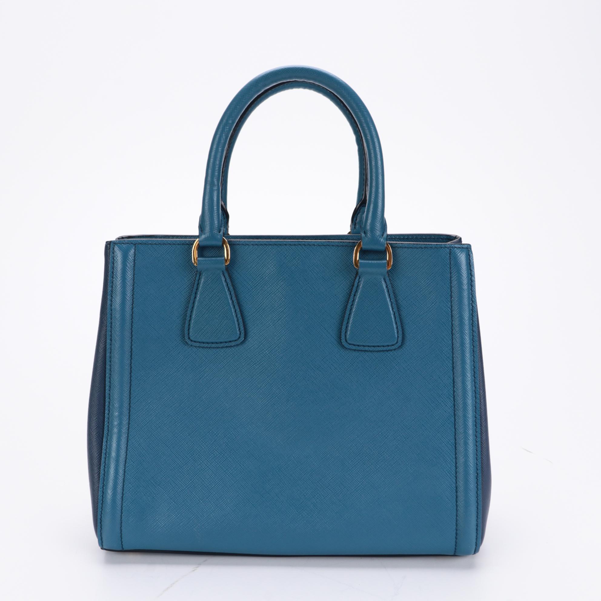 Prada Bicolor Convertible Open Tote in Blue Saffiano Leather