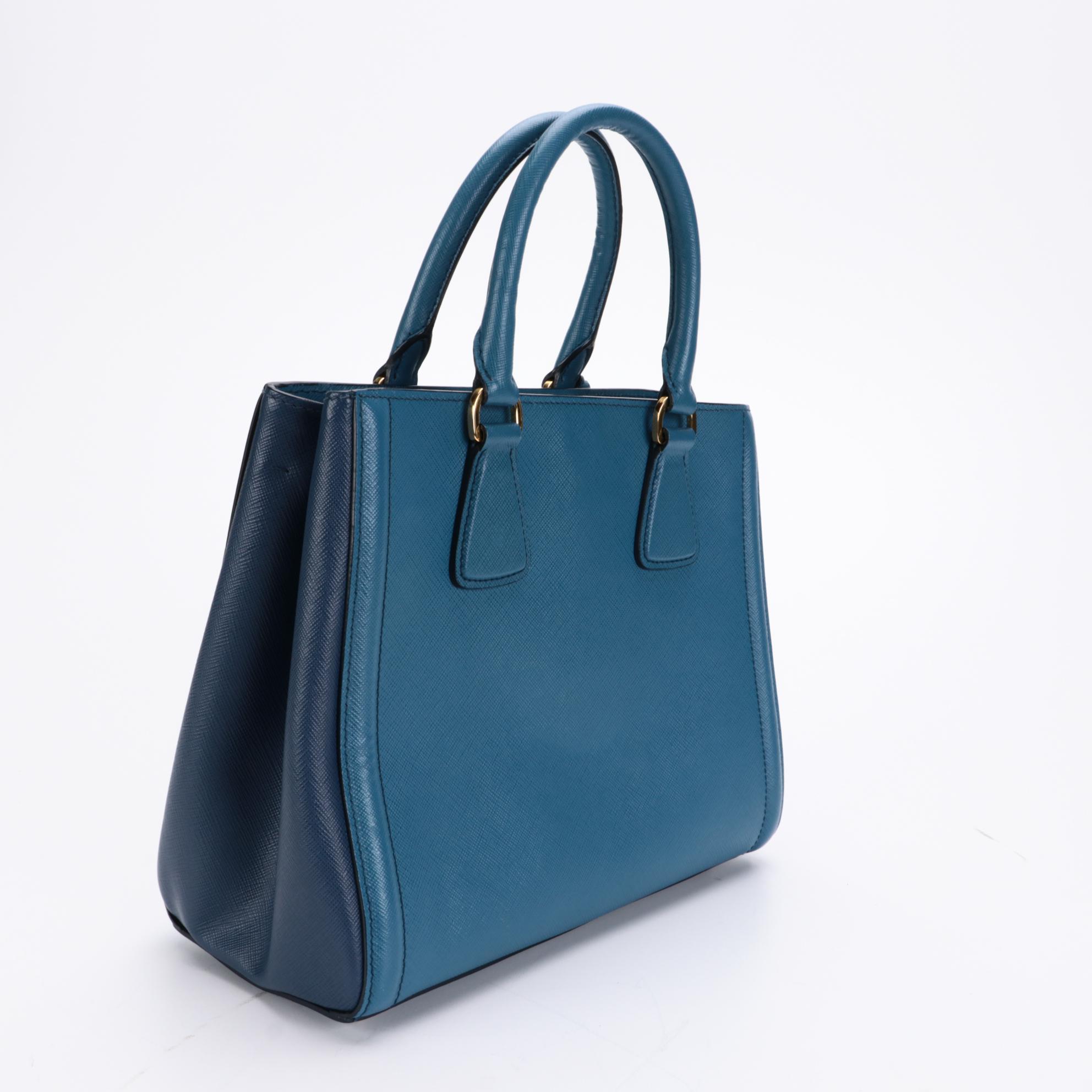 Prada Bicolor Convertible Open Tote in Blue Saffiano Leather