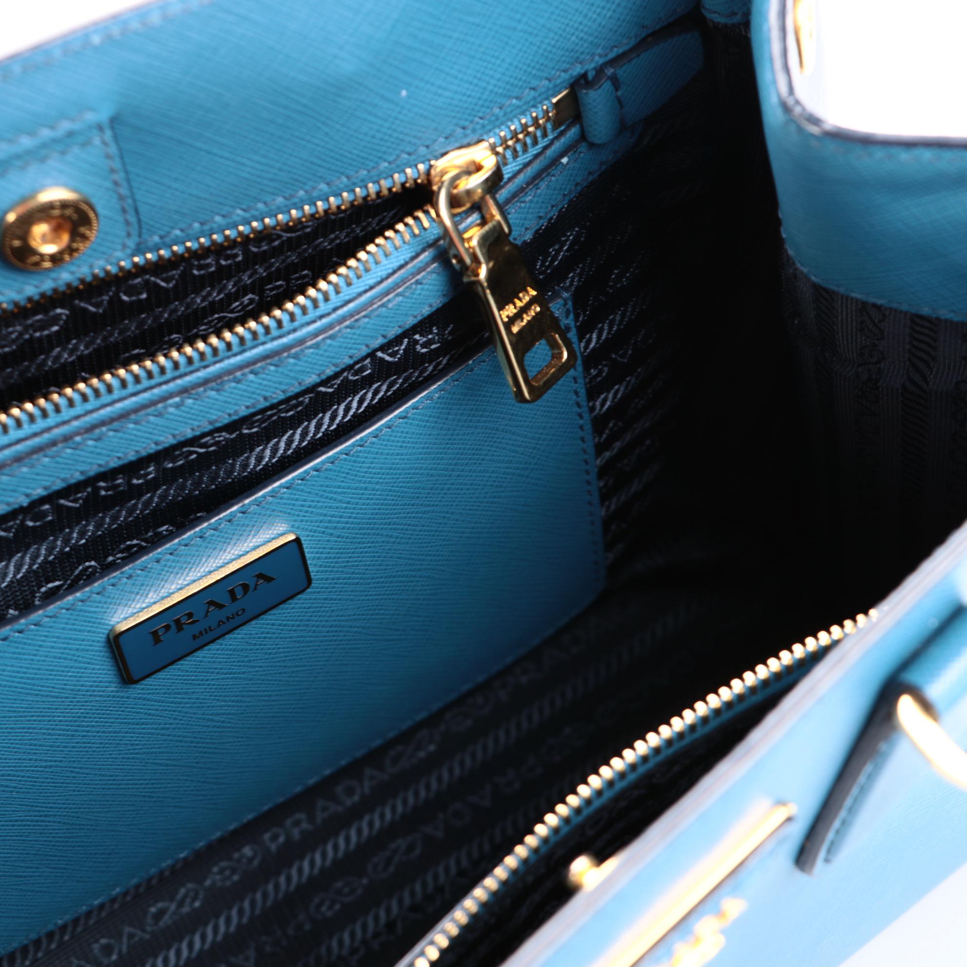 Prada Bicolor Convertible Open Tote in Blue Saffiano Leather
