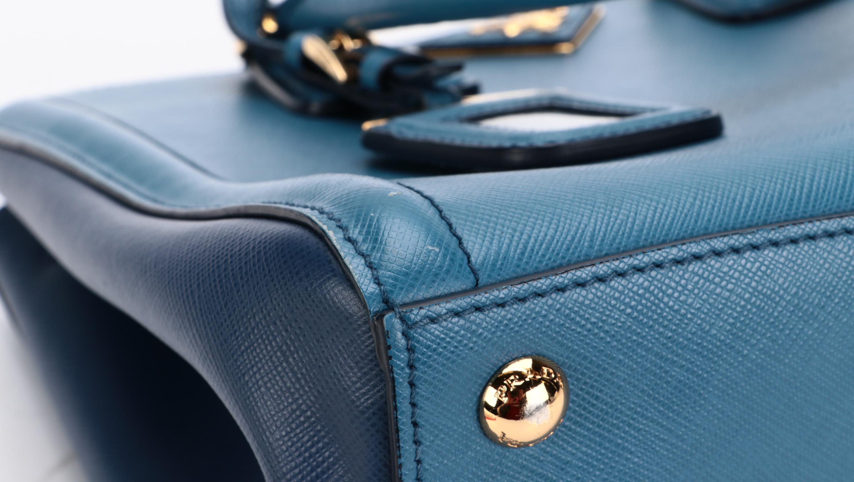 Prada Bicolor Convertible Open Tote in Blue Saffiano Leather