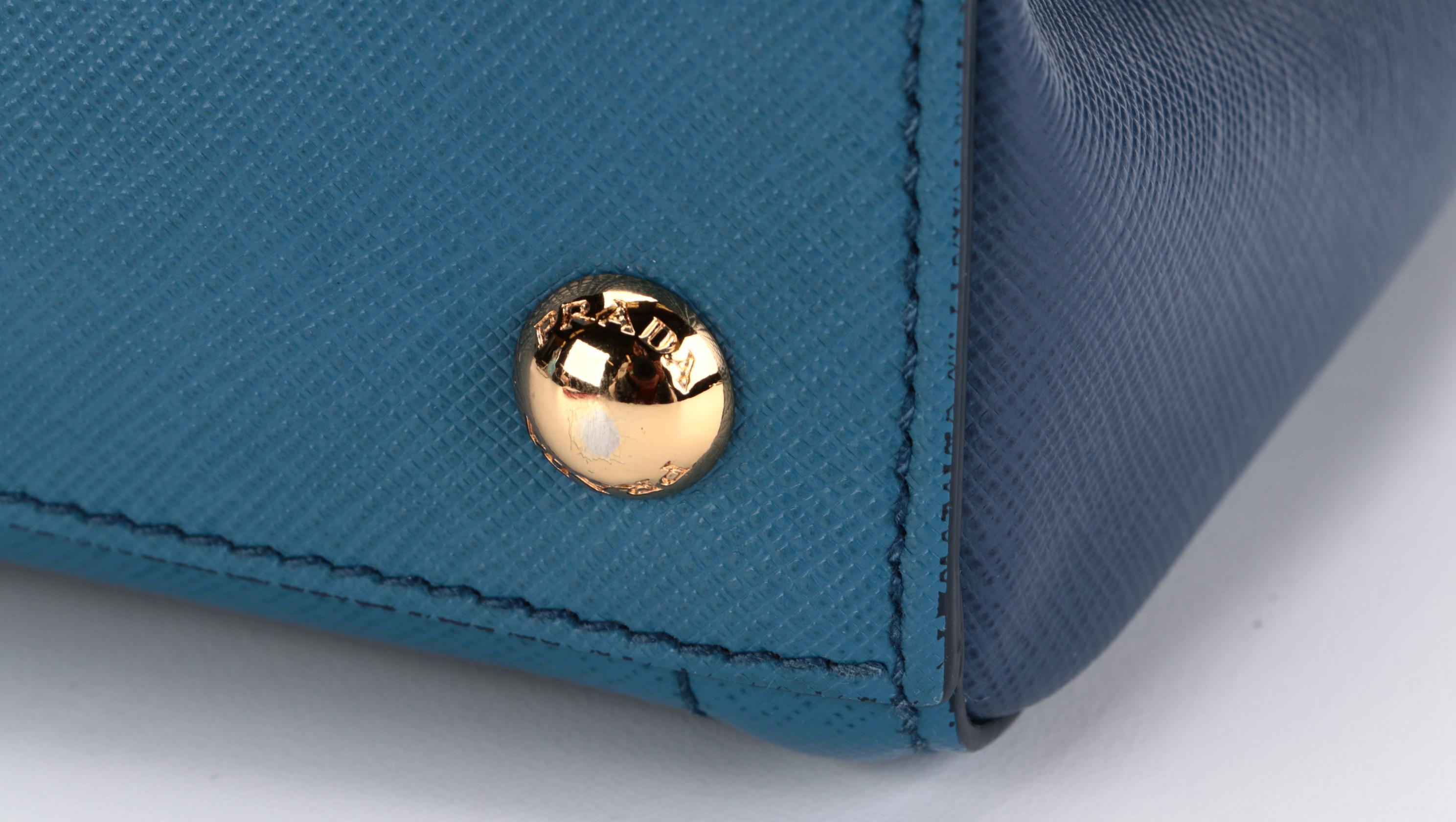 Prada Bicolor Convertible Open Tote in Blue Saffiano Leather