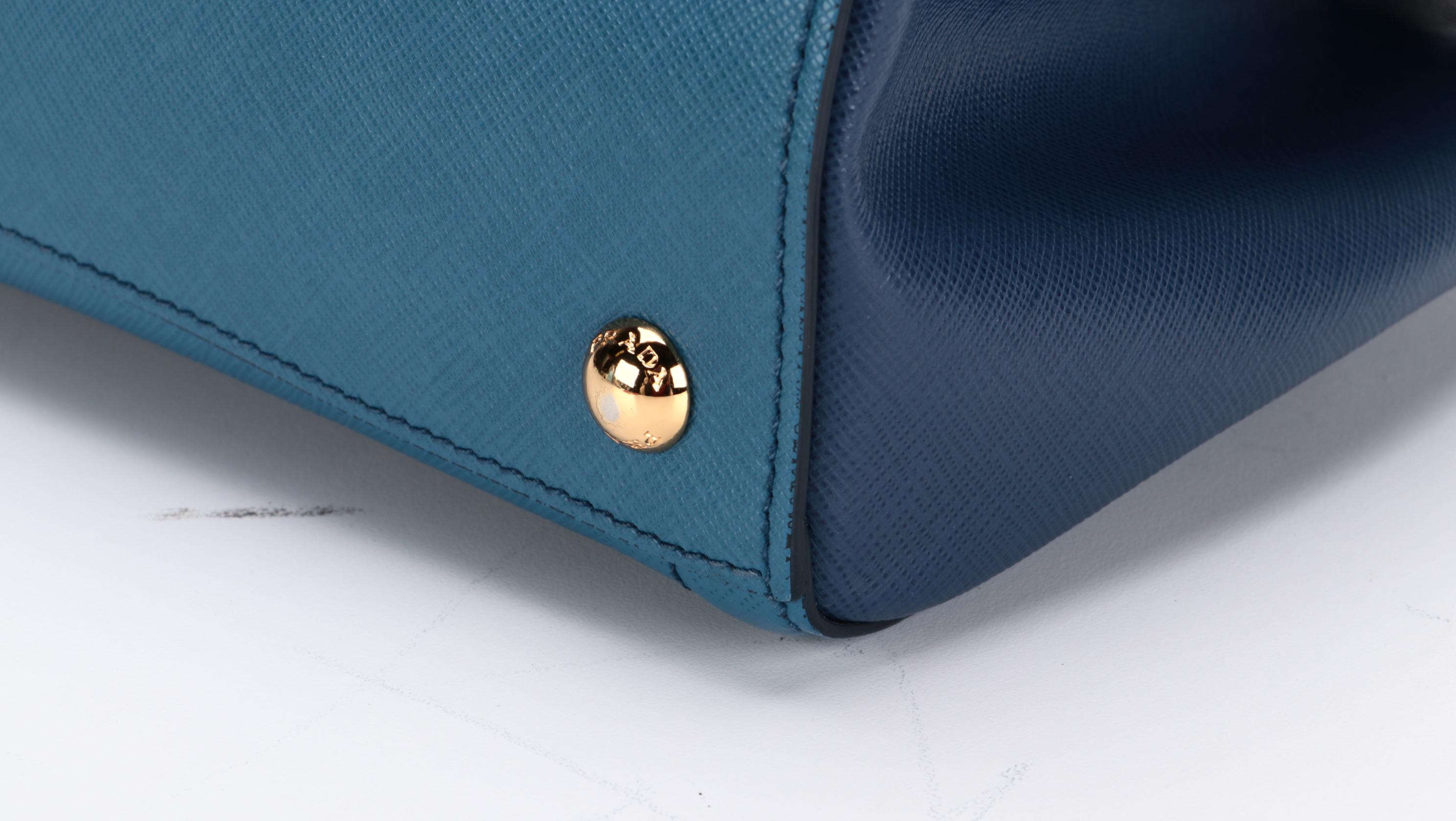 Prada Bicolor Convertible Open Tote in Blue Saffiano Leather