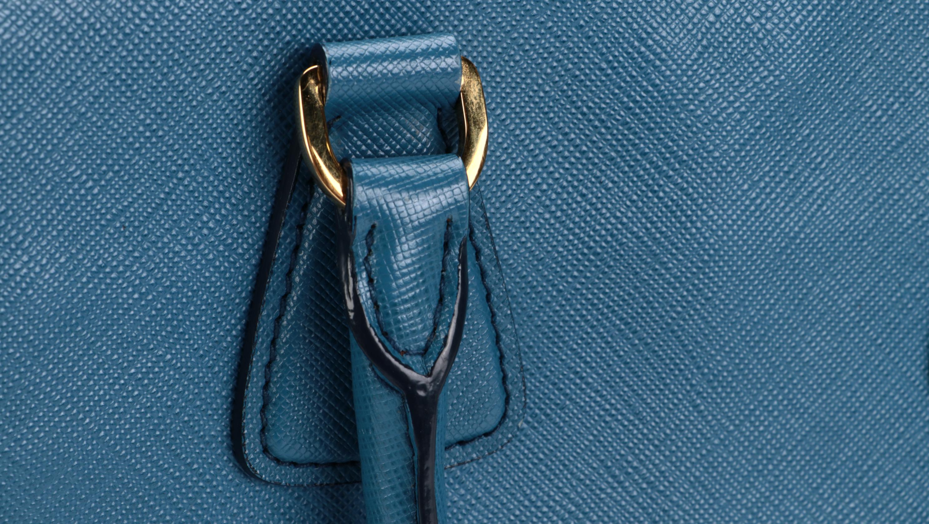 Prada Bicolor Convertible Open Tote in Blue Saffiano Leather