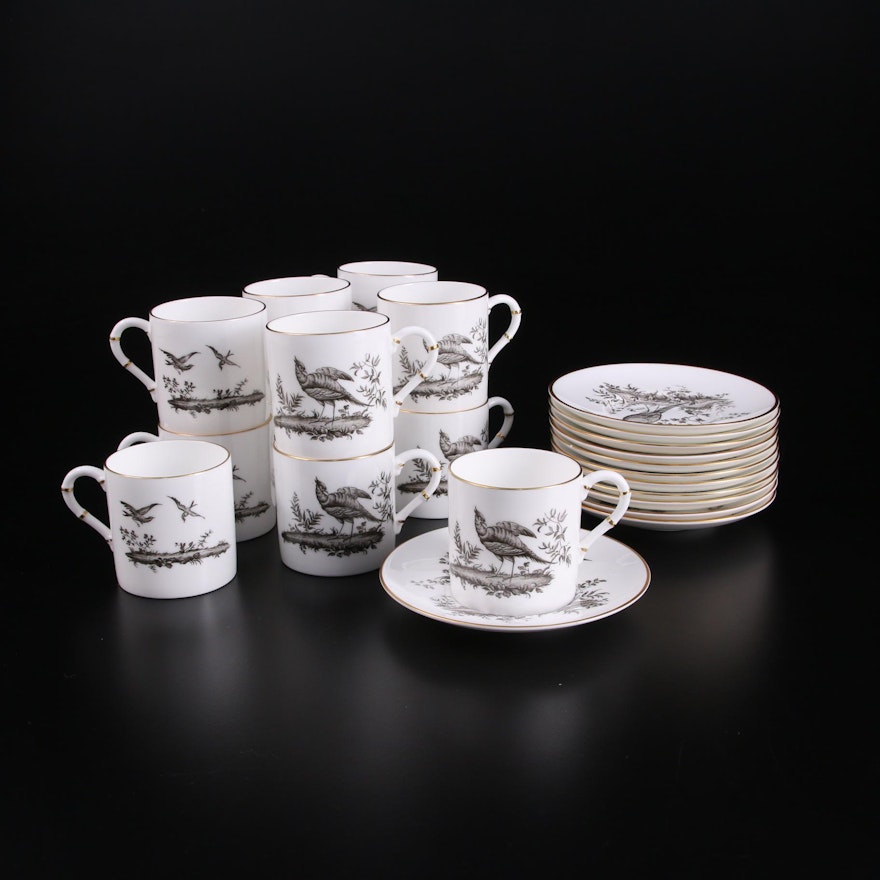 Royal Worcester "Pheasant Black" Bone China Demitasse Cups and Saucers