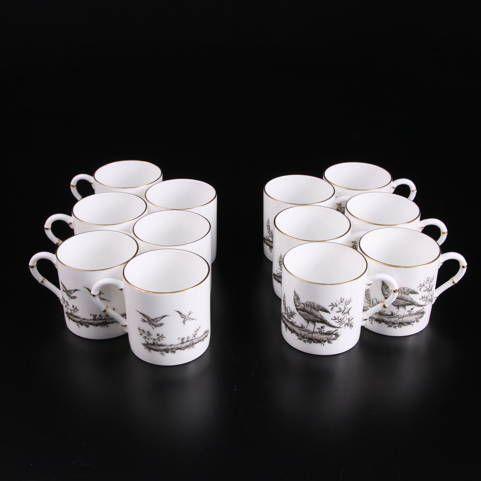 Royal Worcester "Pheasant Black" Bone China Demitasse Cups and Saucers
