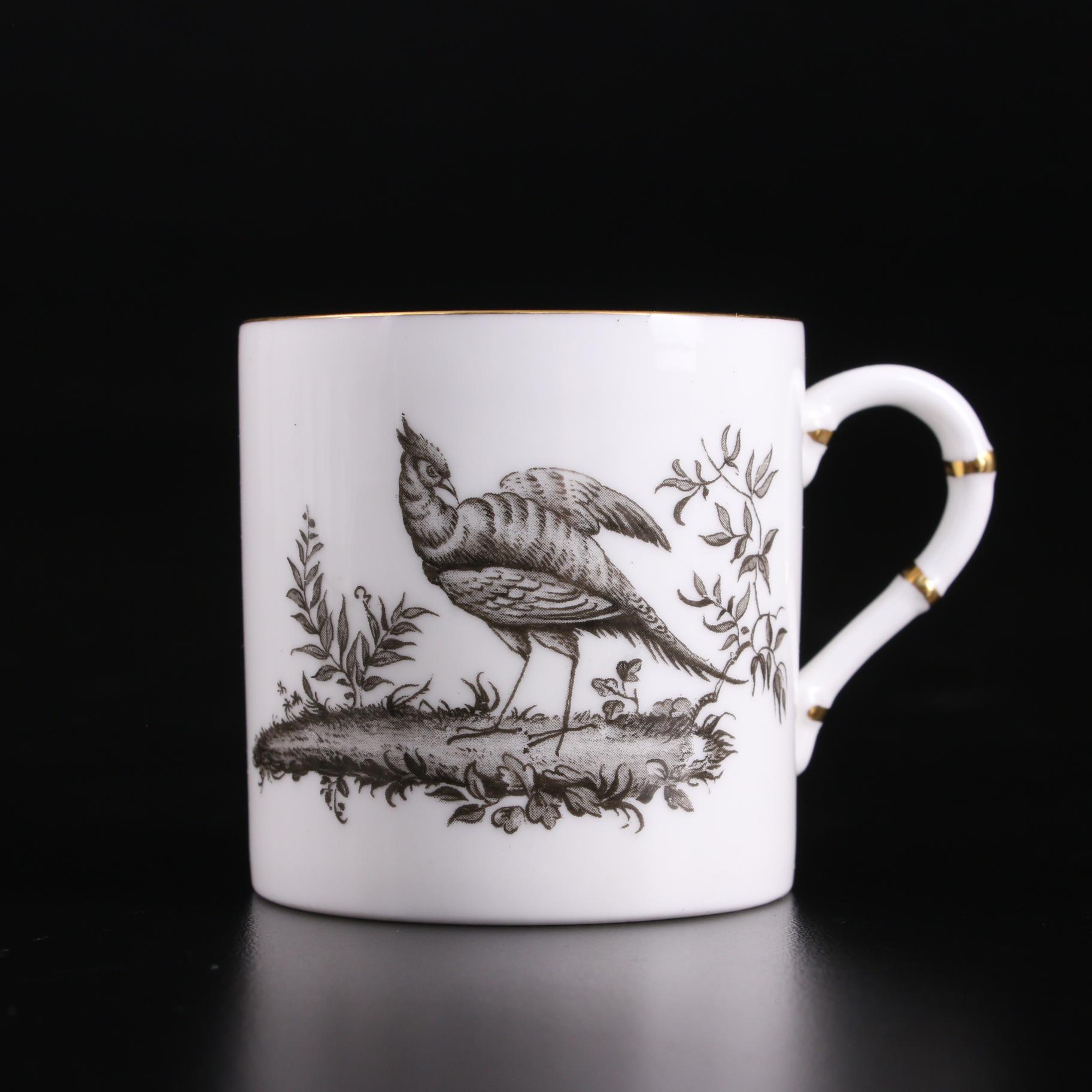 Royal Worcester "Pheasant Black" Bone China Demitasse Cups and Saucers