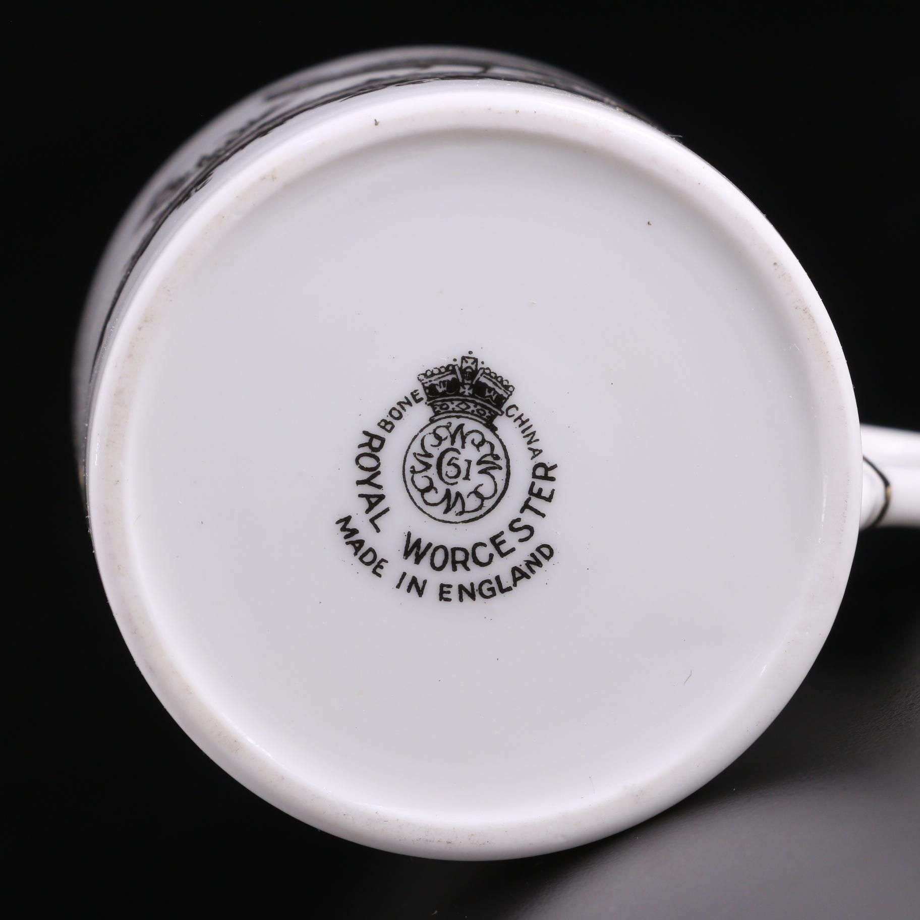 Royal Worcester "Pheasant Black" Bone China Demitasse Cups and Saucers