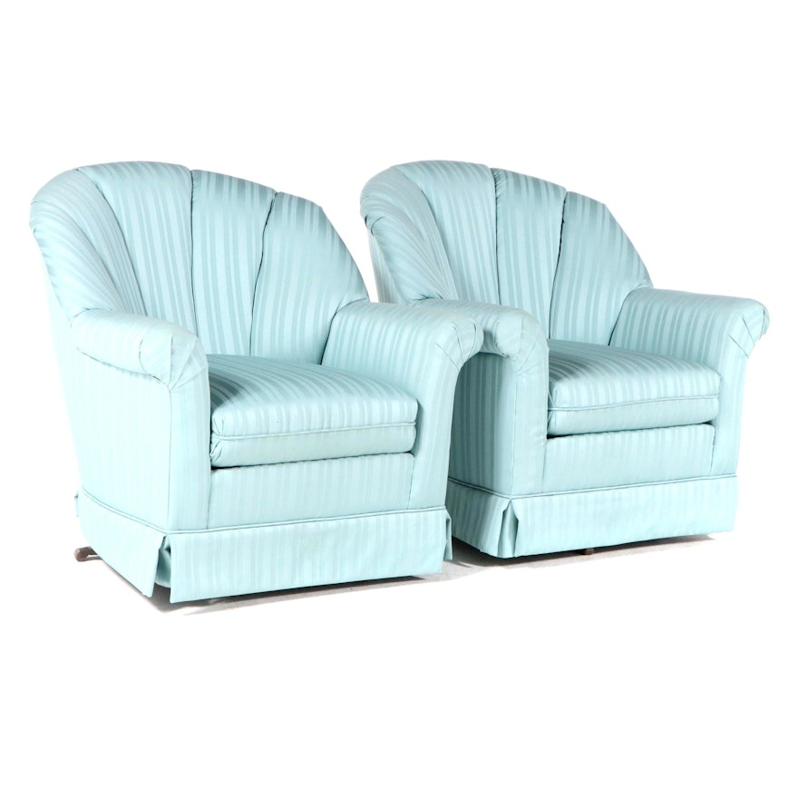 Pair of Rowe Furniture Custom-Upholstered Channel-Back Swivel-Rockers