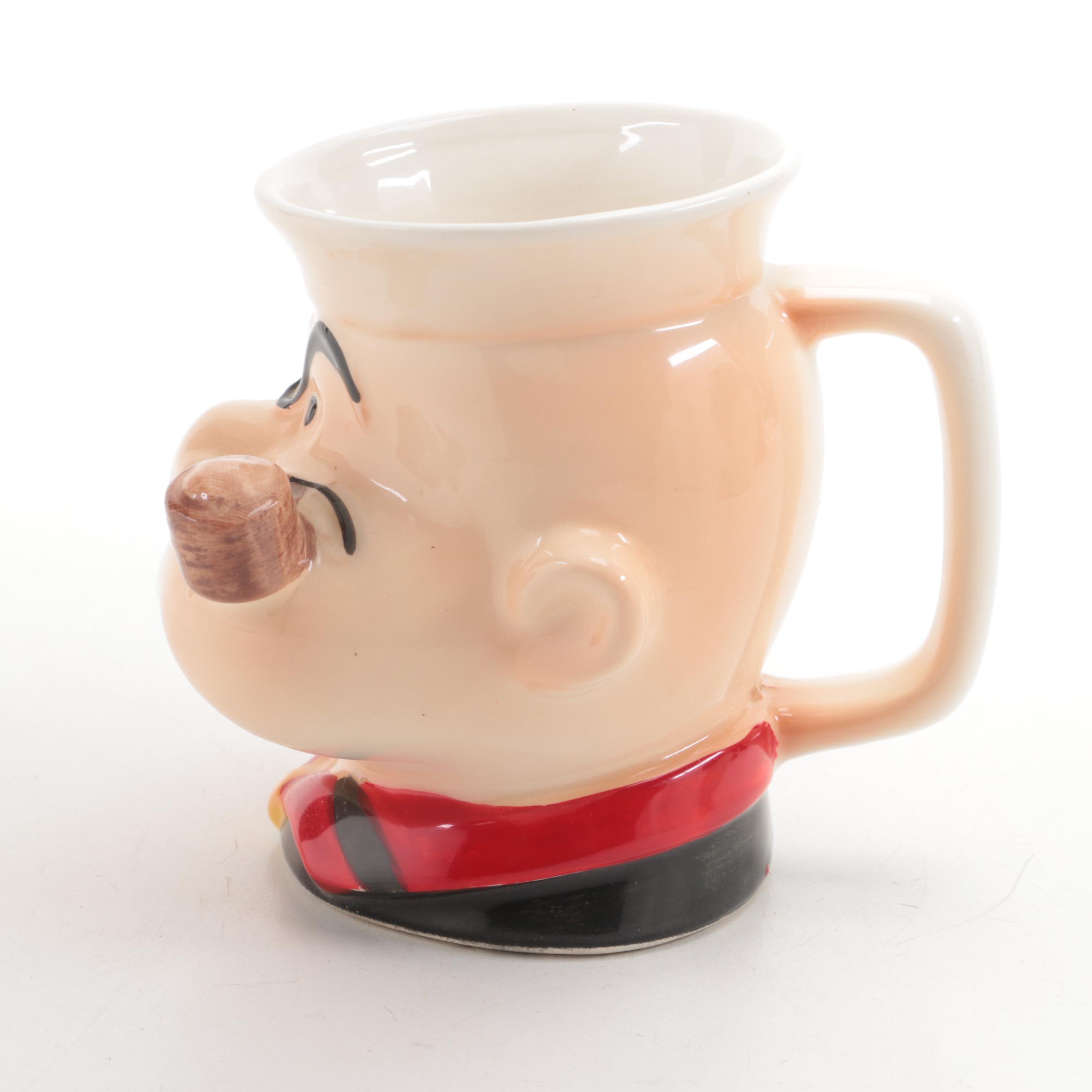 "Popeye" and "Olive Oyl" Ceramic Cookie Jars and Coffee Mug