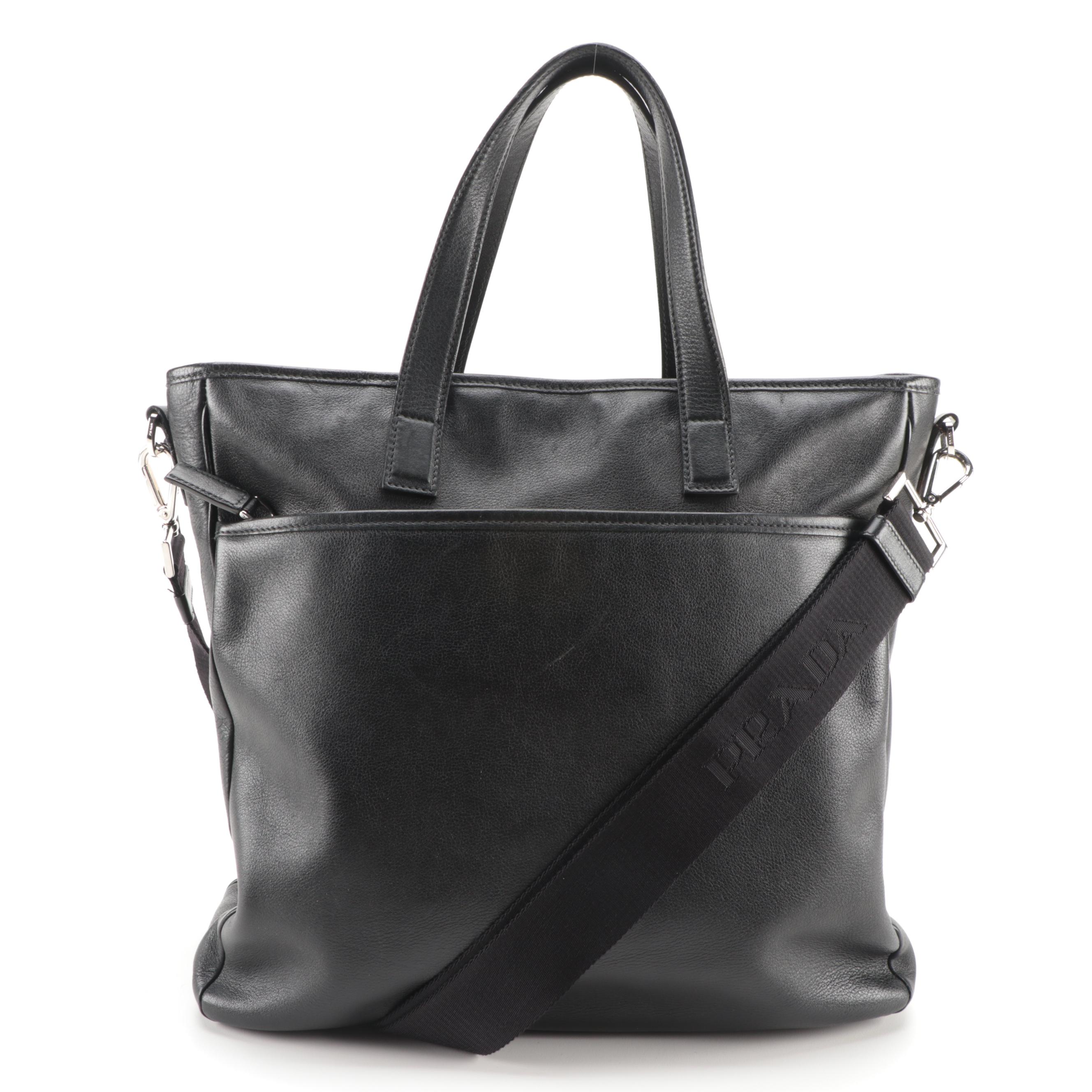 Prada Black Leather Two-Way Shoulder Zip Tote